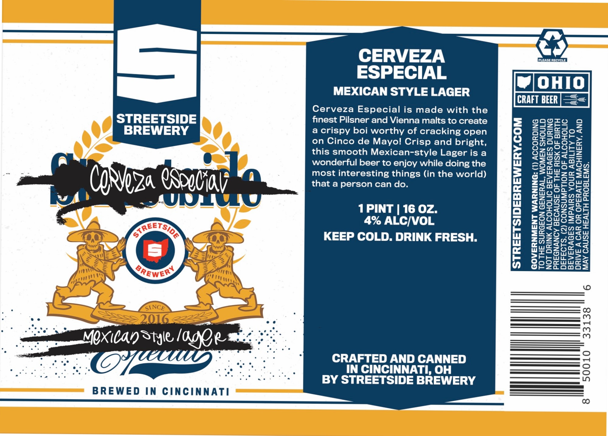 Cerveza Especial by Streetside Brewery - beer label