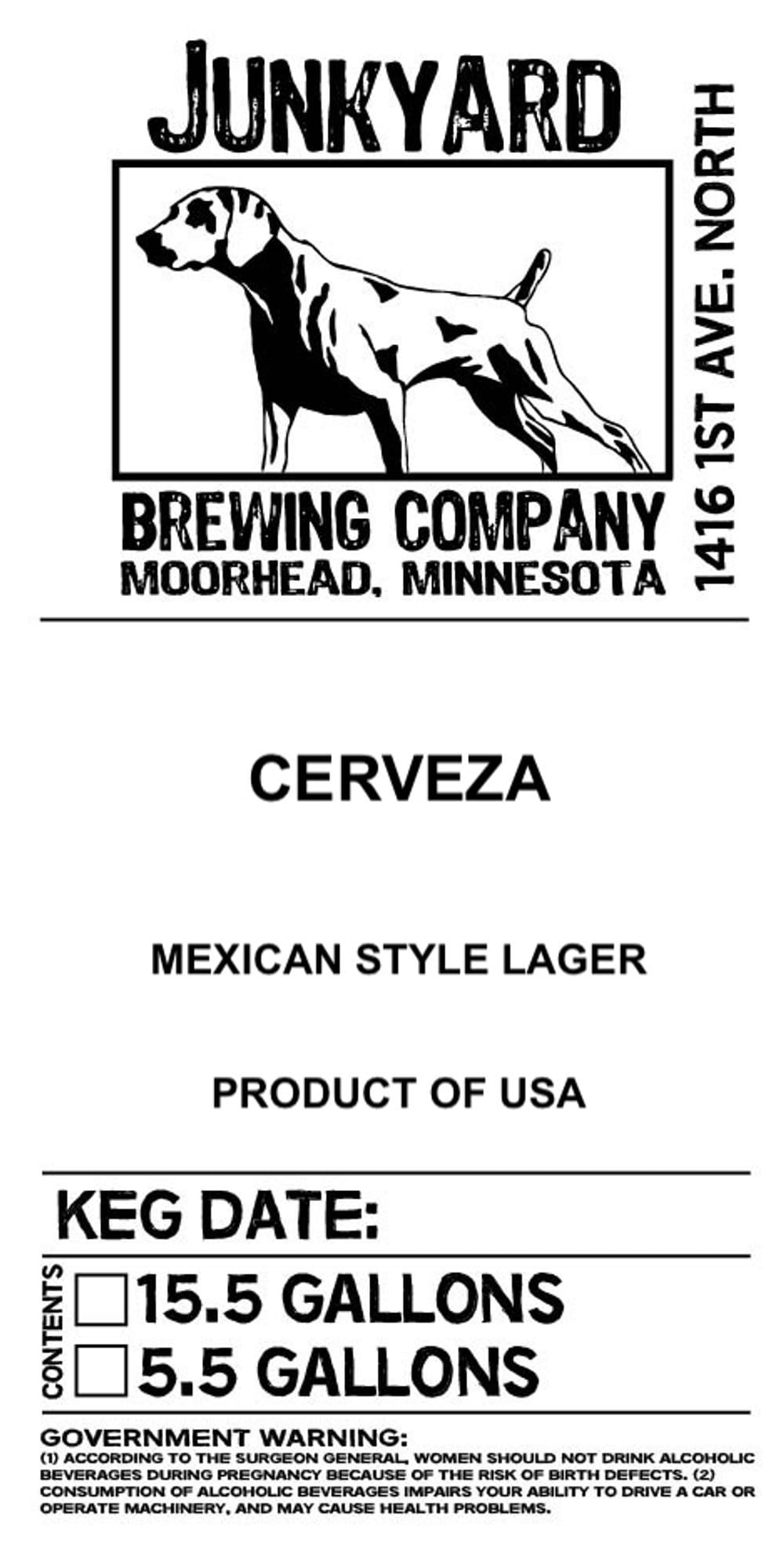 Cerveza by Junkyard Brewing Company - beer label