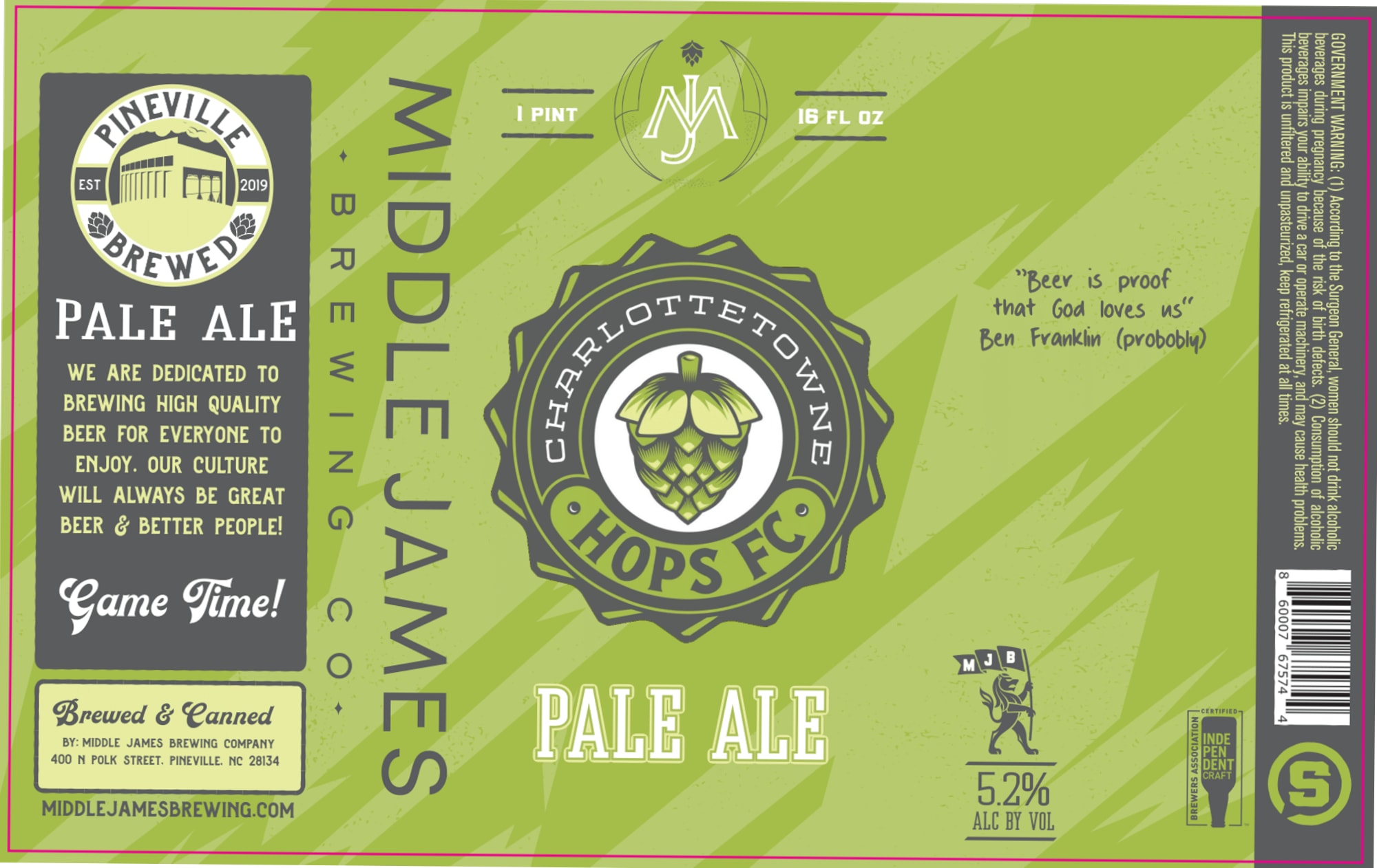 Charlotte Towne Pale Ale by Middle James Brewing Company - beer label