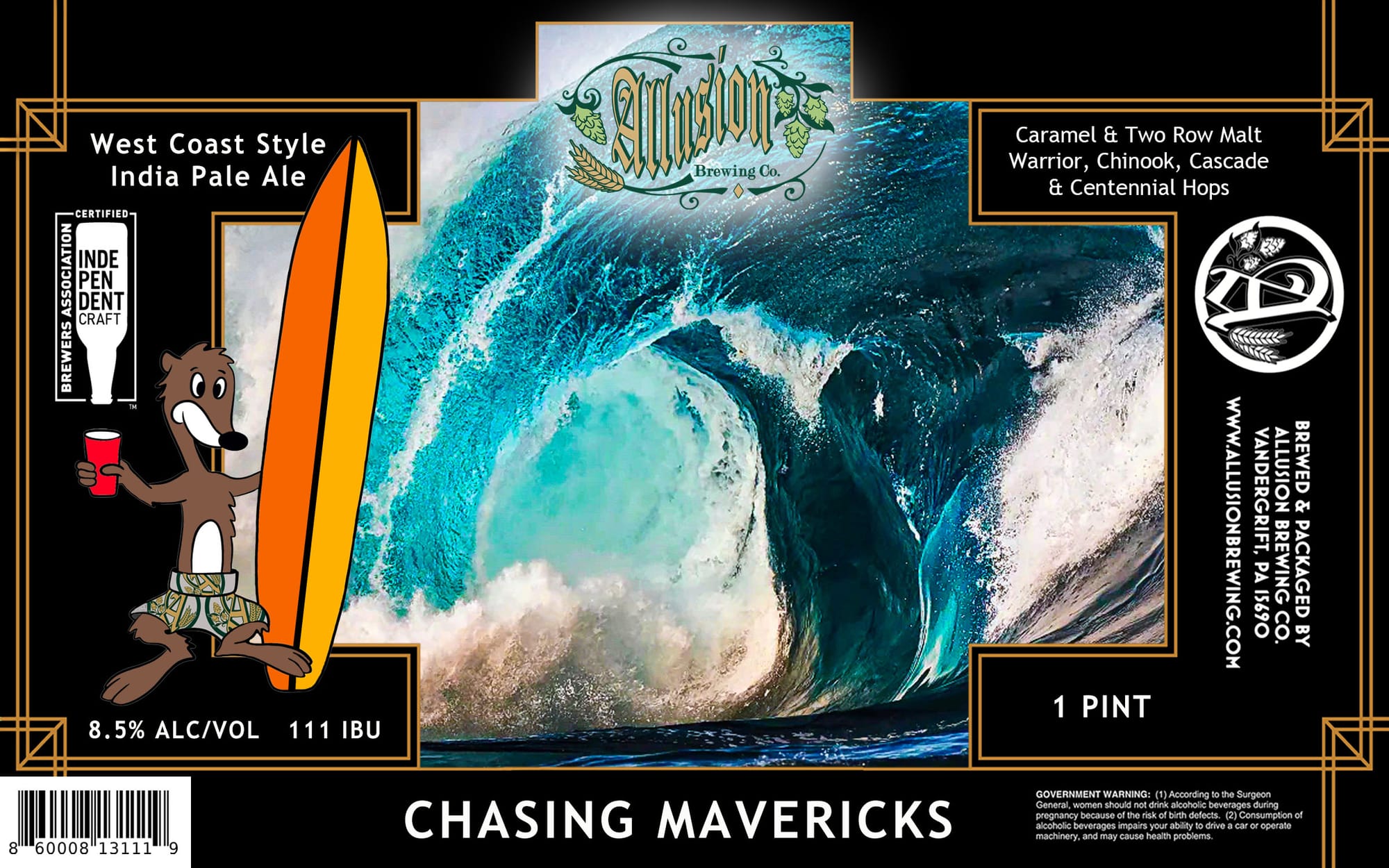 Chasing Mavericks by Illusion Brewing Co. - beer label