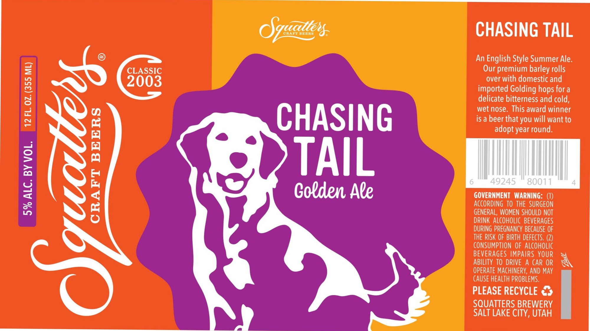 Chasing Tail Golden Ale by Squatters Craft Beers - beer label