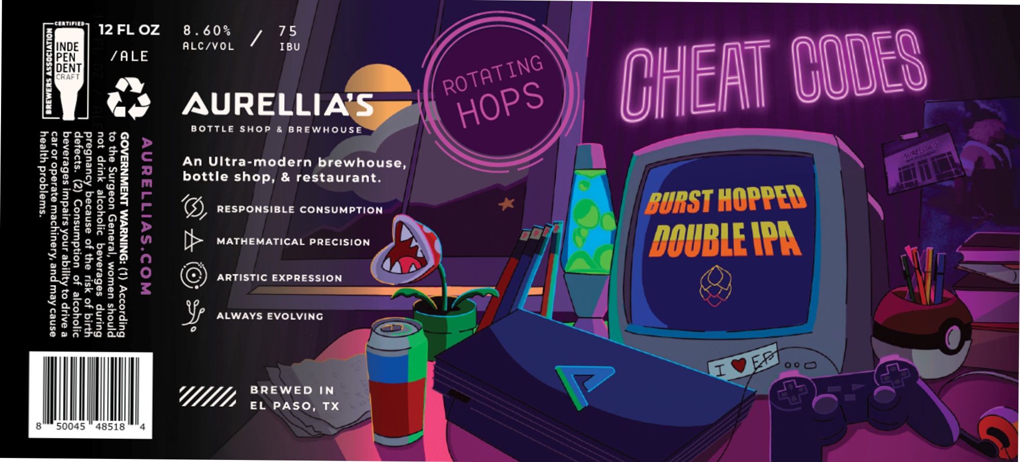 Cheat Codes by Aurelia’s - beer label