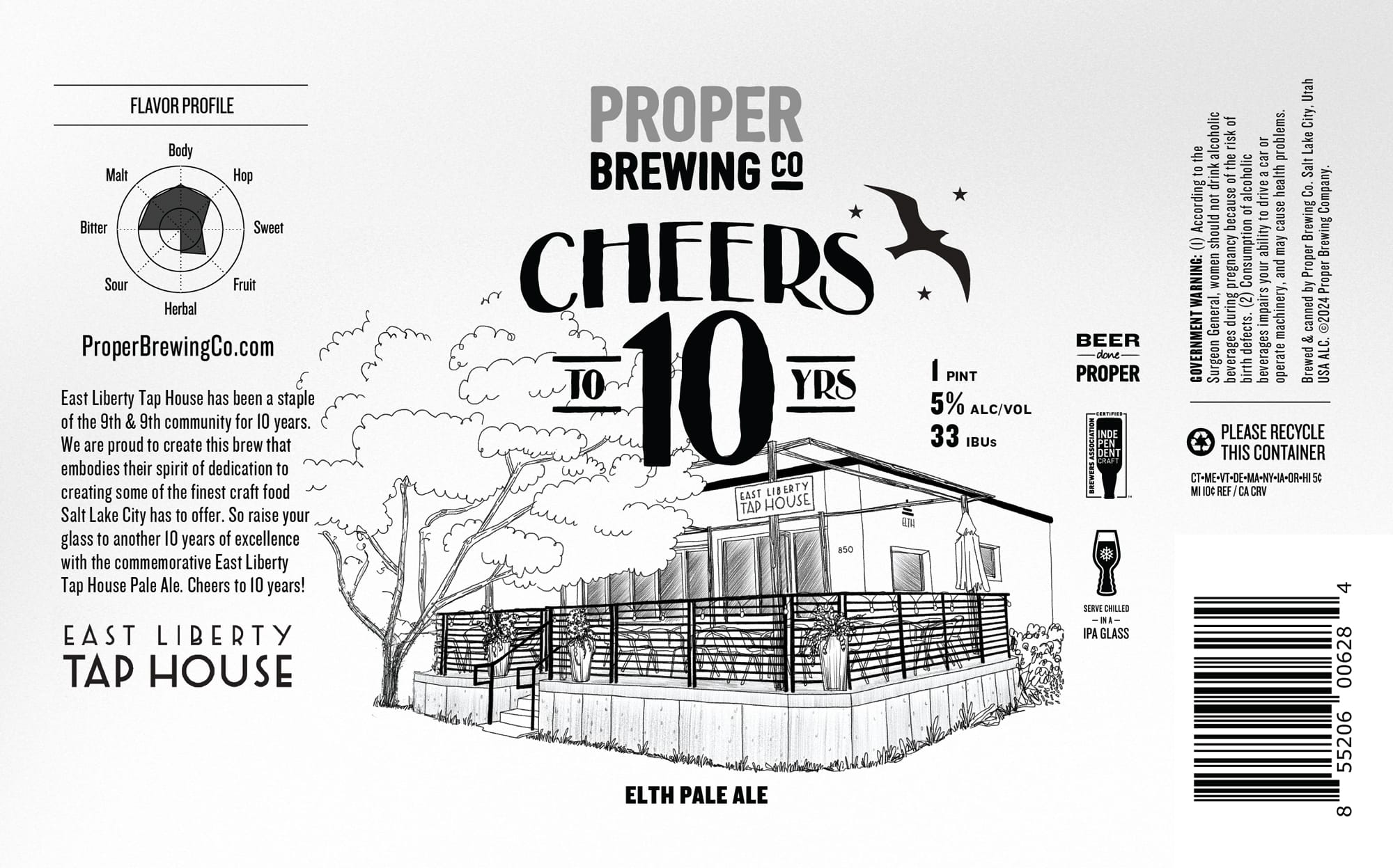 Cheers to 10 Years by Proper Brewing Co. - beer label