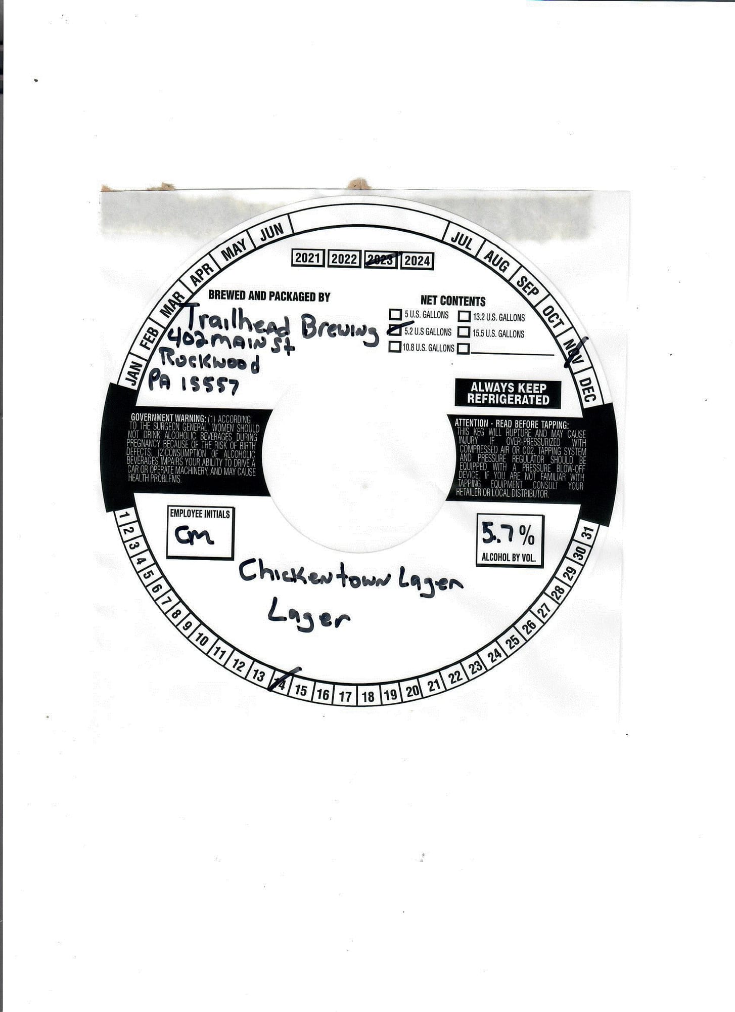 Chicken Town Lager by Trailhead Brewing - beer label