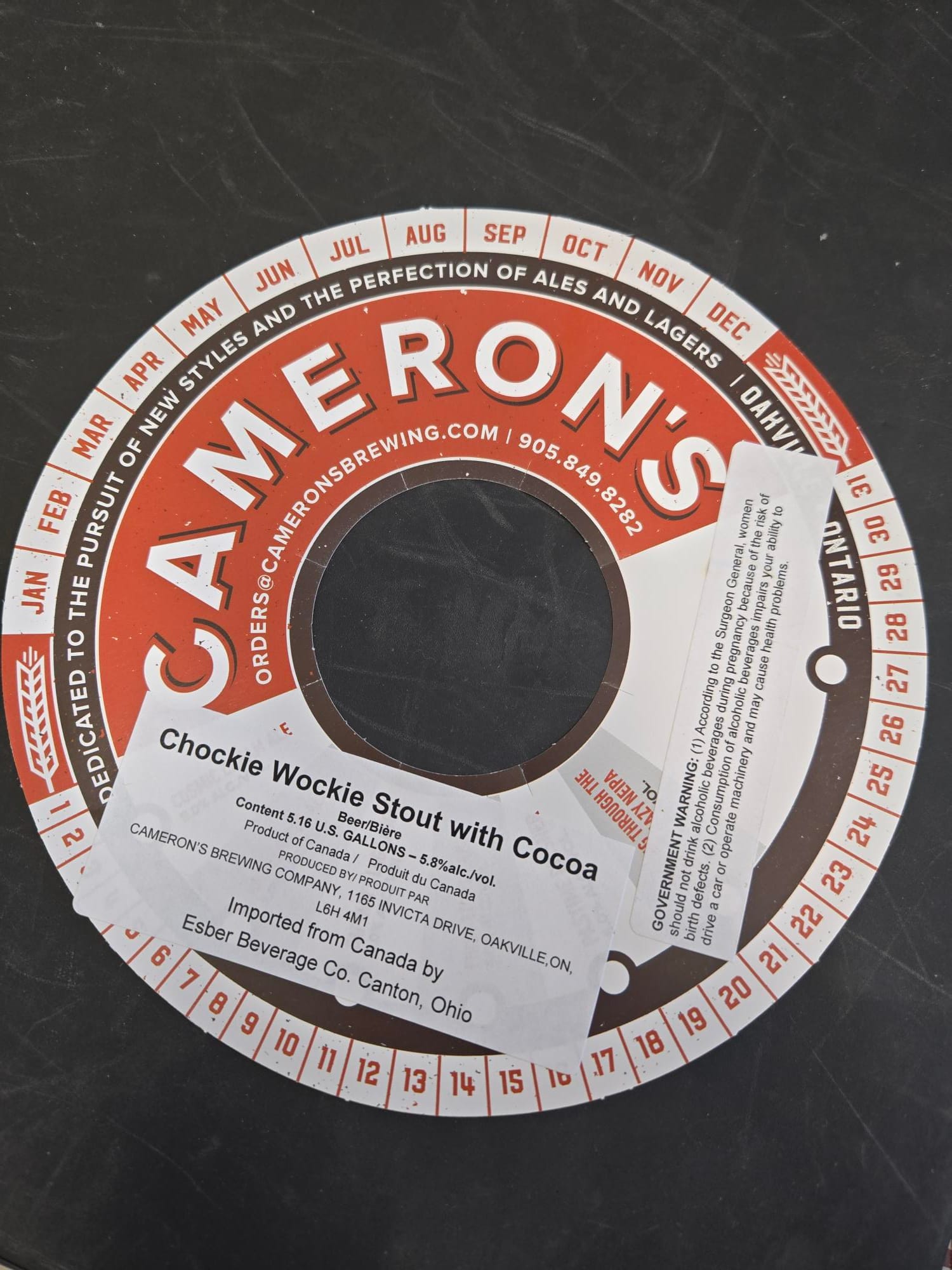 Chockie Wockie Stout by Cameron’s Brewing Company - beer label