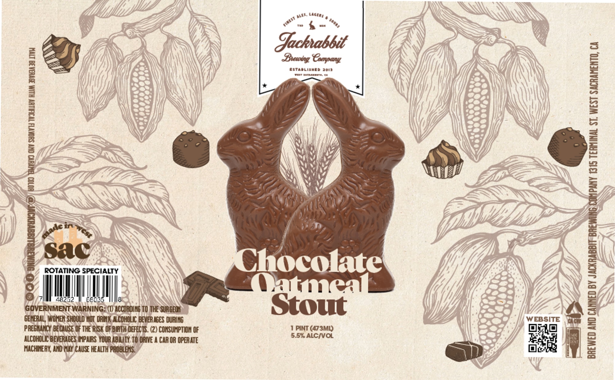 Chocolate Oatmeal Stout by Jackrabbit Brewing Company - beer label