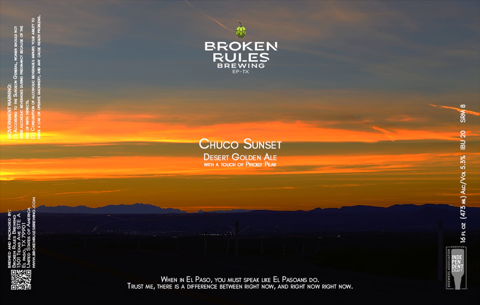Chucco Sunset by Broken Rules Brewing - beer label