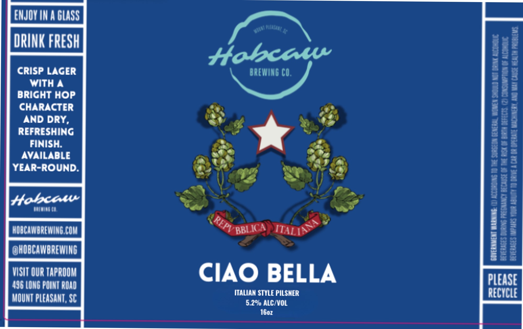 Ciao Bella by Hobcaw Brewing Co. - beer label