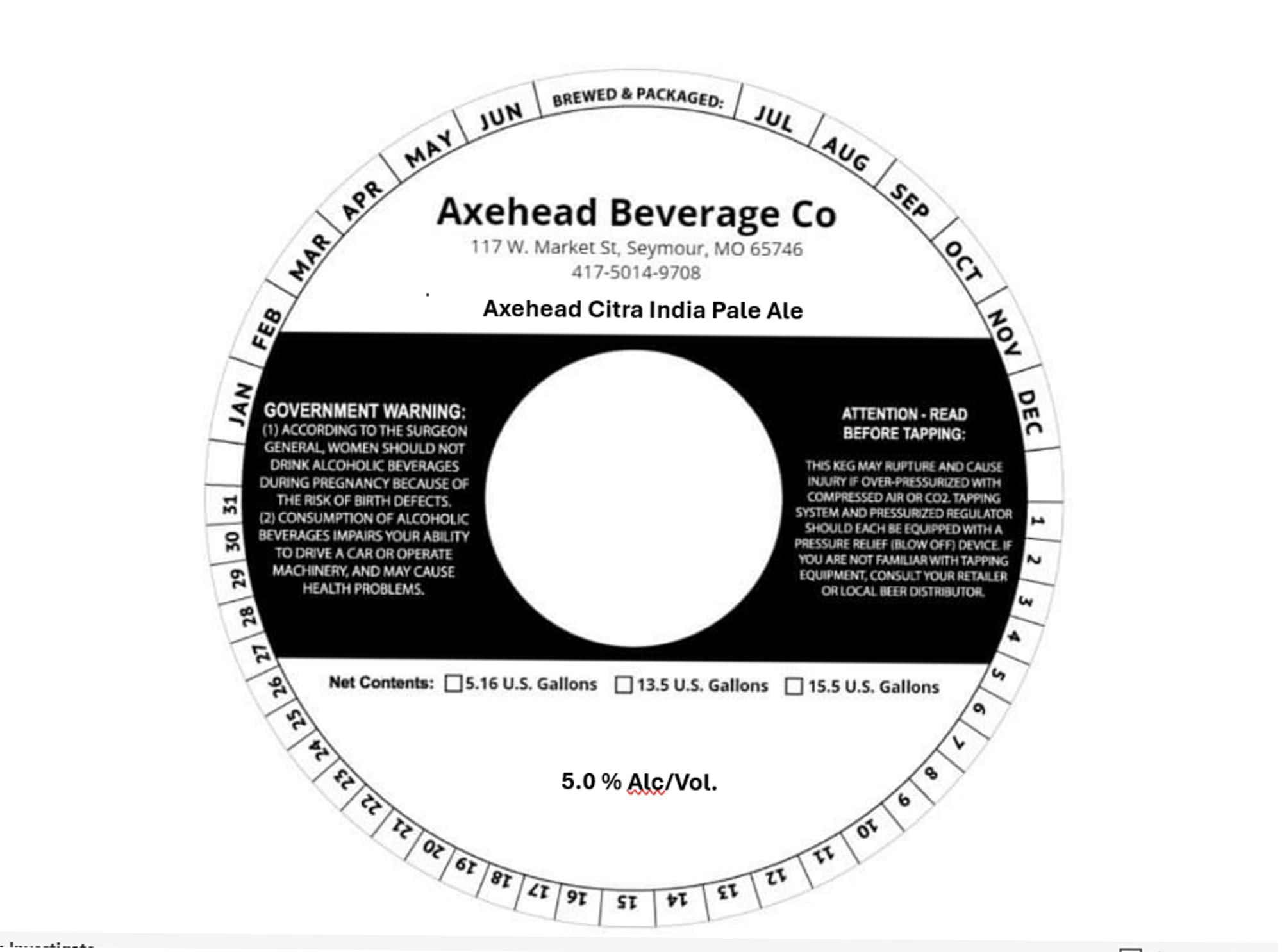 Citra India Pale Ale by Axehead Beverage Co - beer label