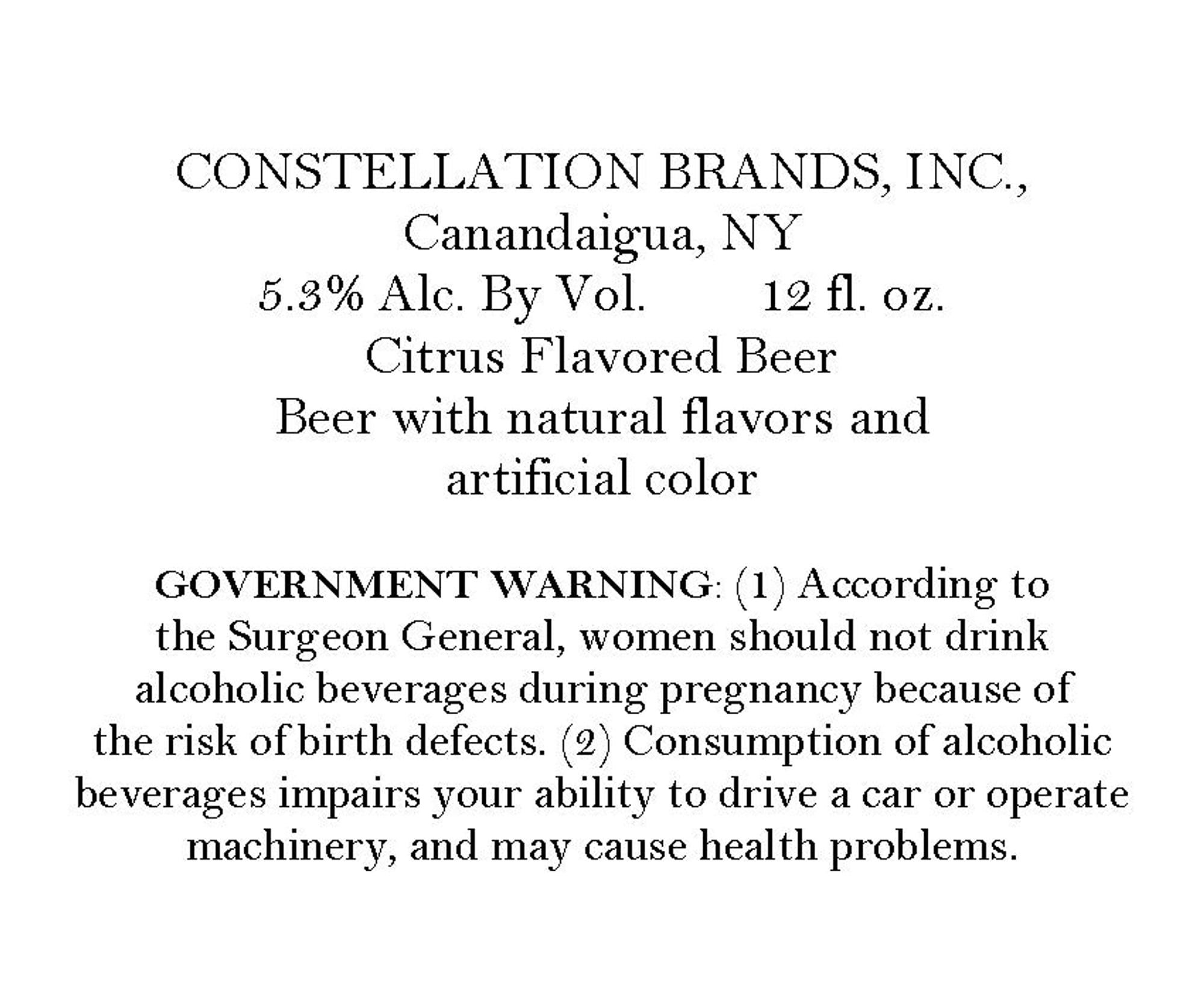 Citrus Flavored Beer by Constellation Brands, Inc. - beer label
