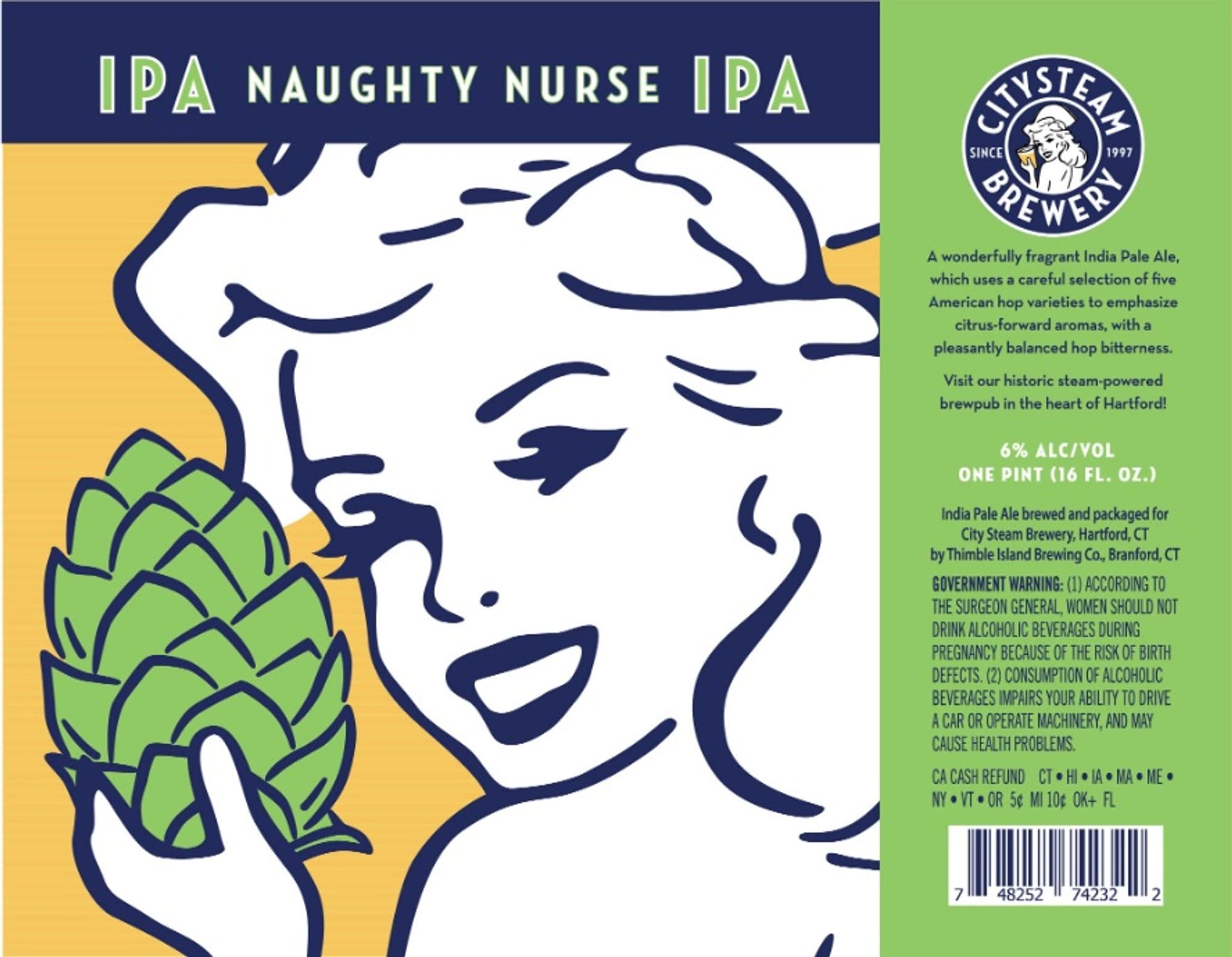 Naughty Nurse IPA by City Steam Brewery - beer label