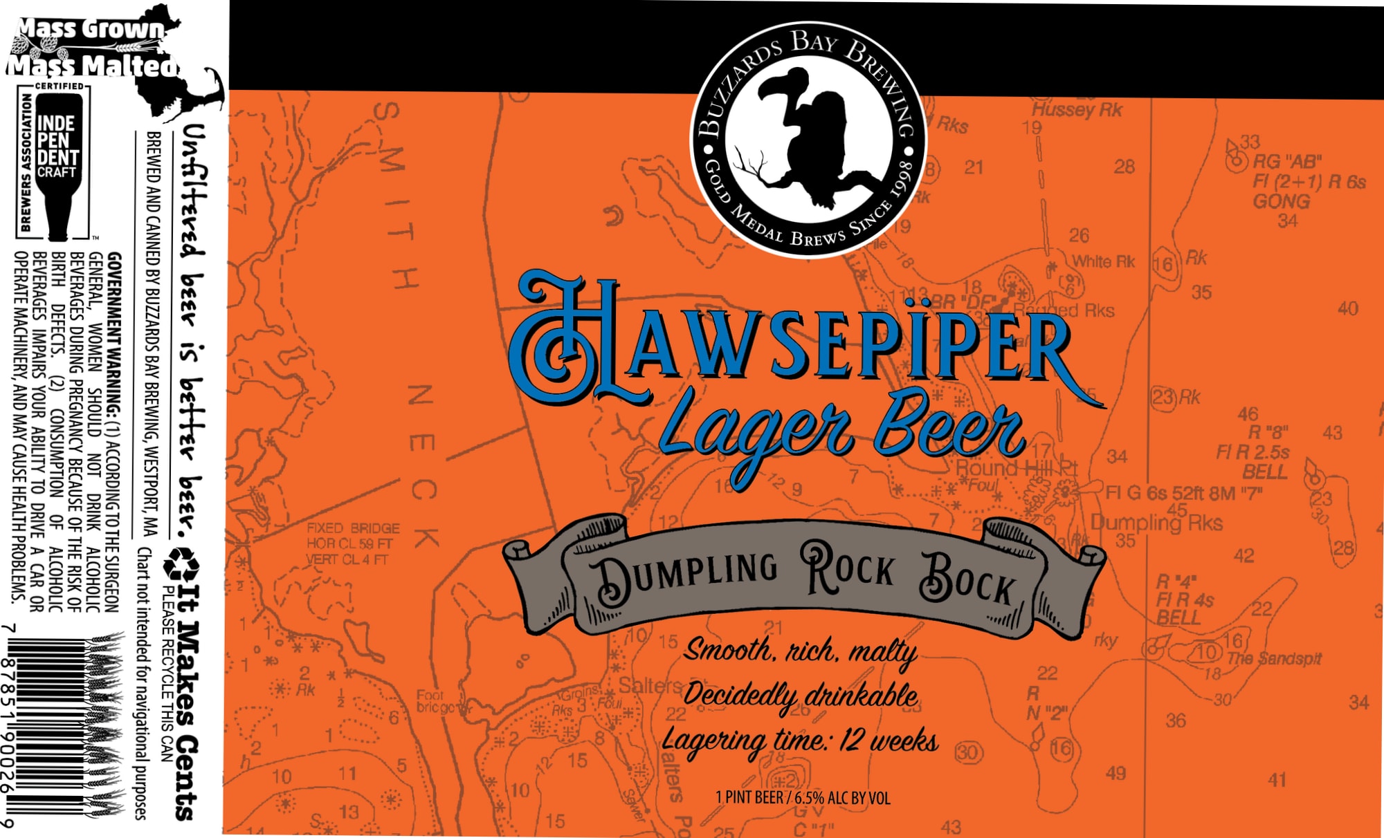 Clawsepiper Lager Beer by Buzzards Bay Brewing - beer label