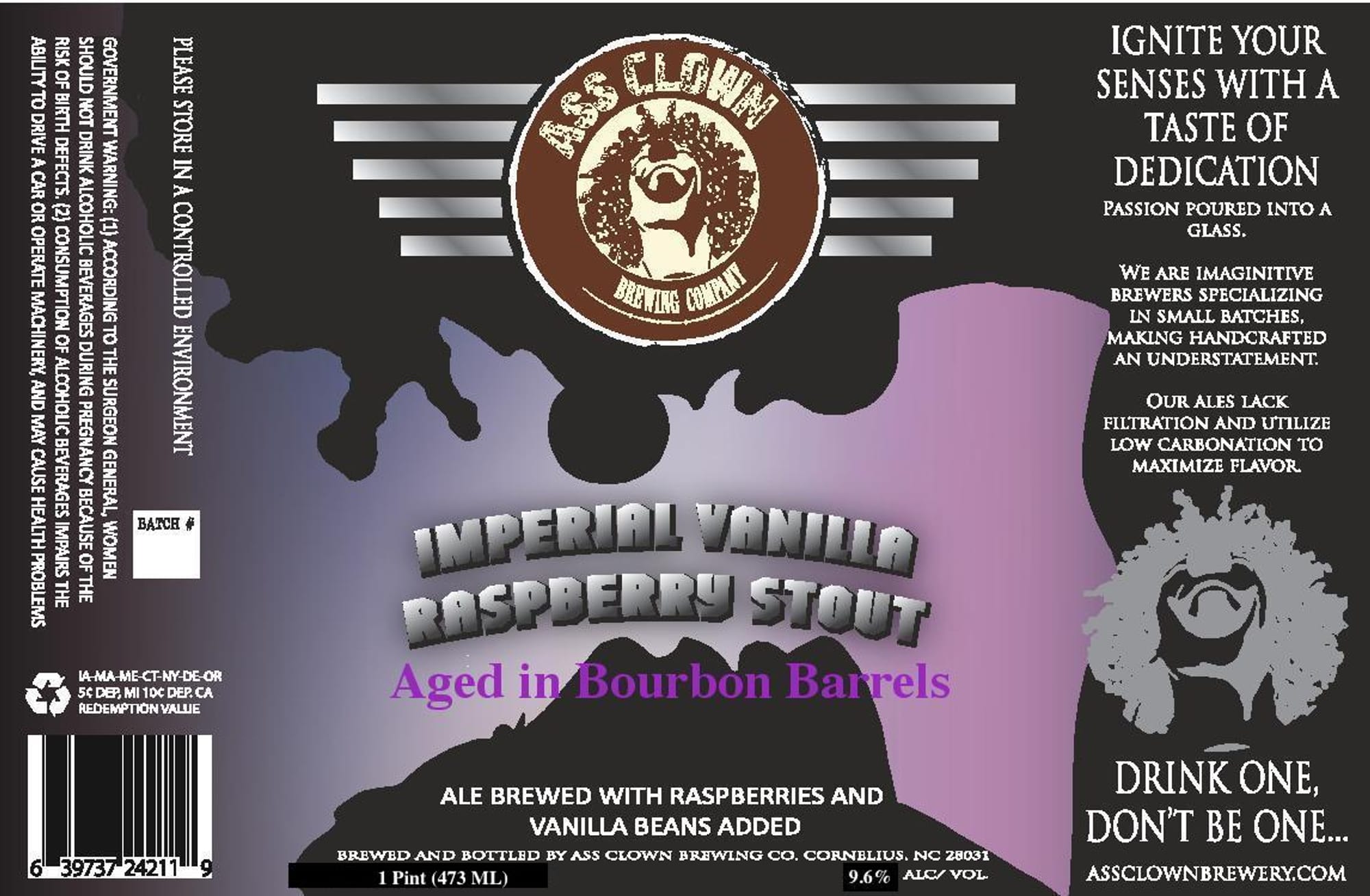 Imperial Vanilla Raspberry Stout by Ass Clown Brewing Company - beer label