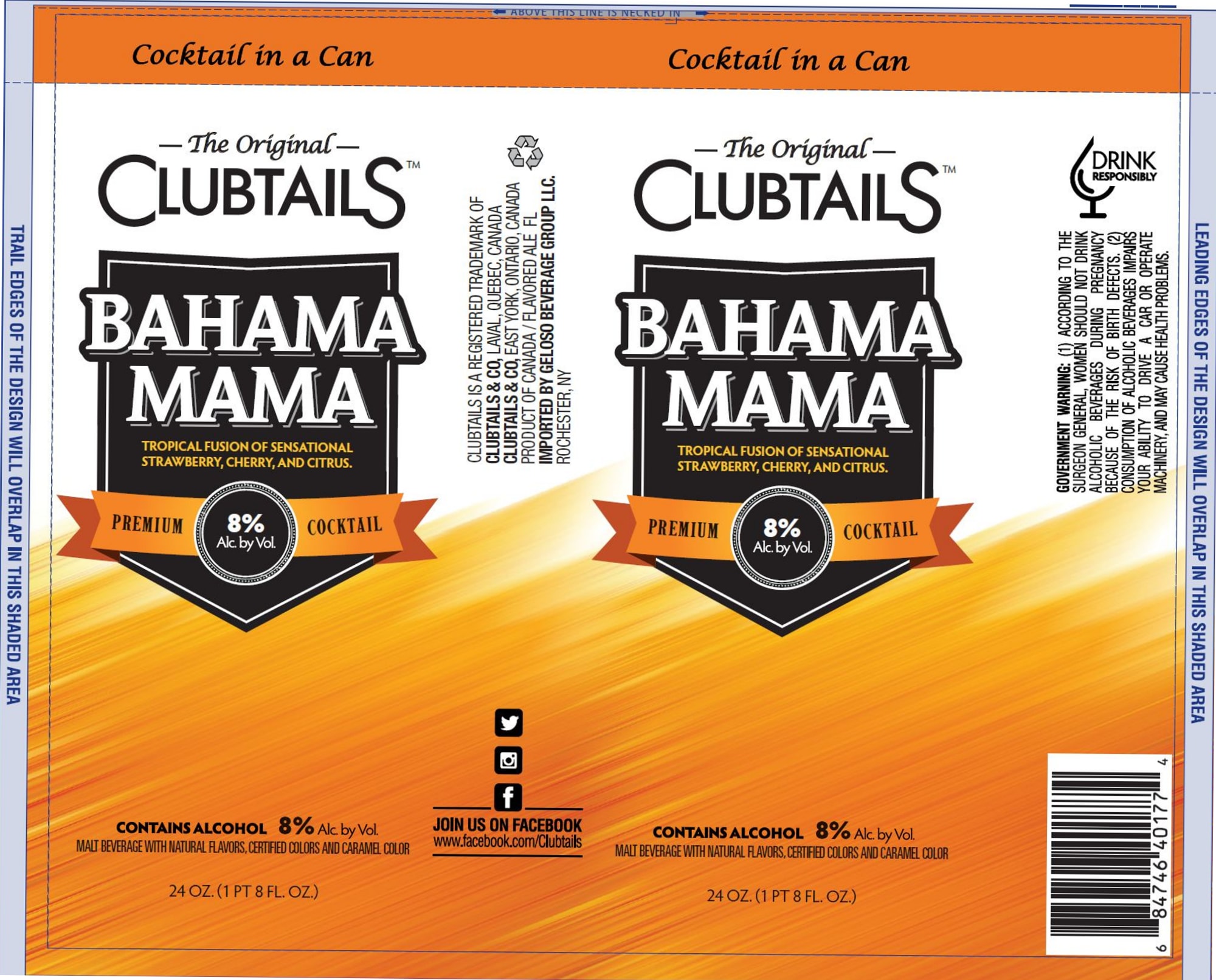 Clubtails Bahama Mama by United States Beverage Group, LLC - beer label