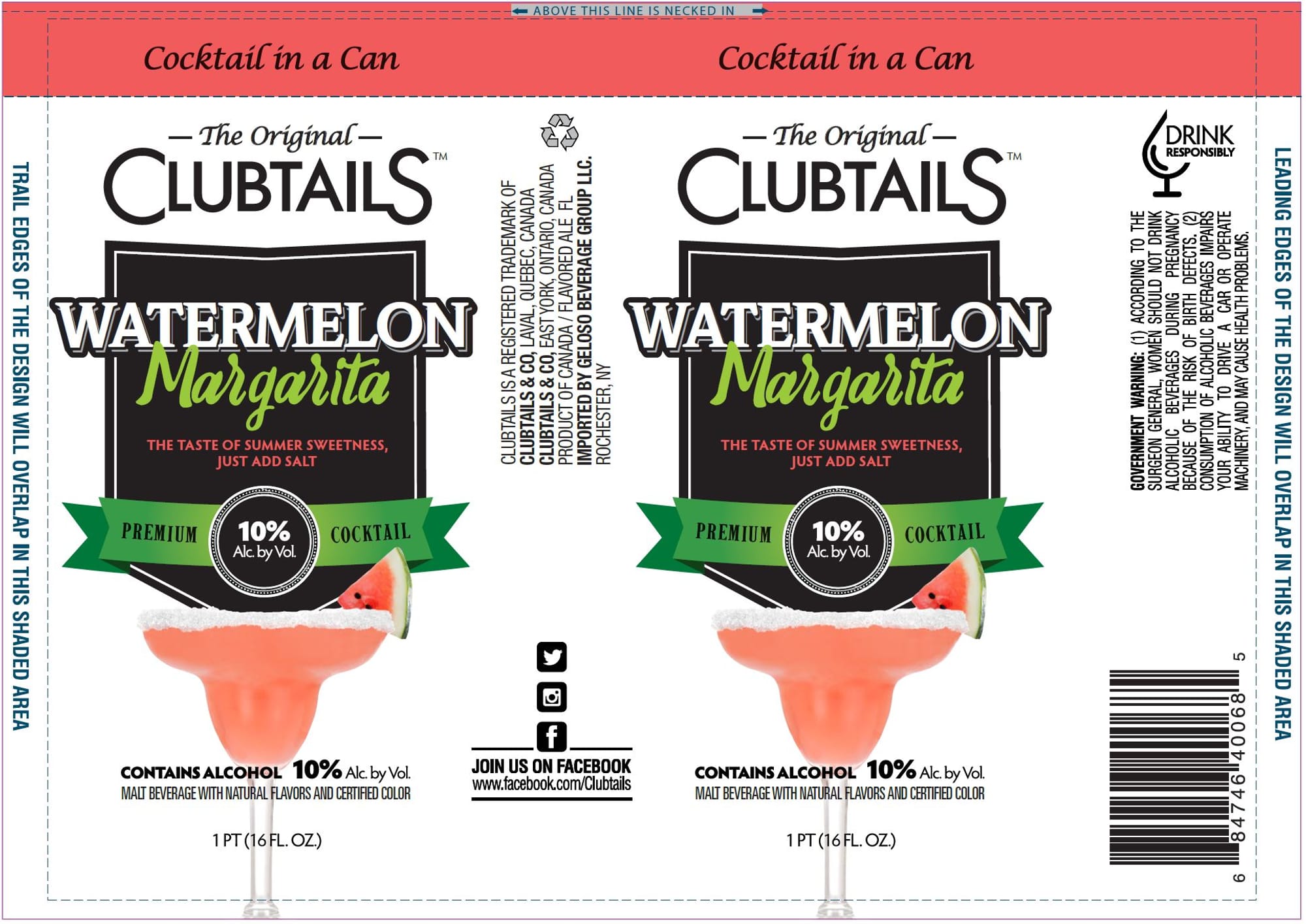 Clubtails Watermelon Margarita by Geloso Beverage Group LLC - beer label