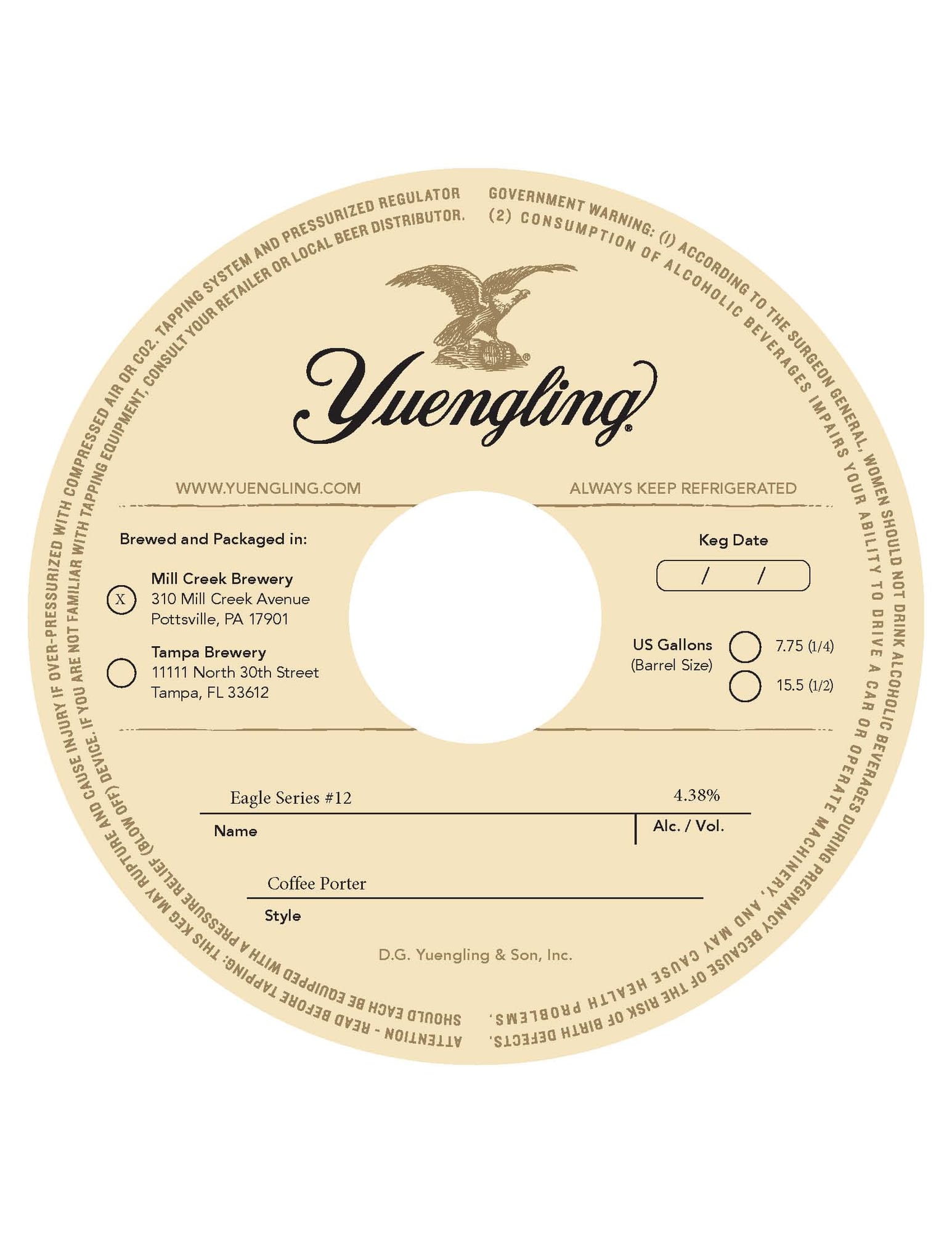 Eagle Series #12 Coffee Porter by D.G. Yuengling & Son, Inc. - beer label