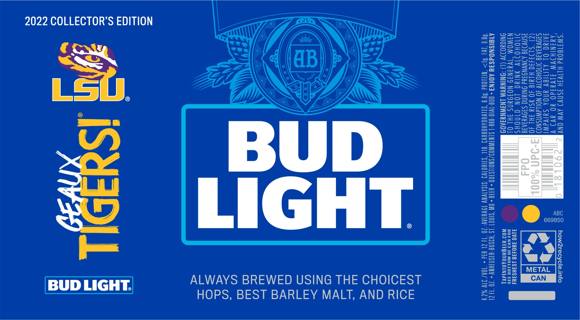 Bud Light LSU Tigers by Anheuser-Busch - beer label