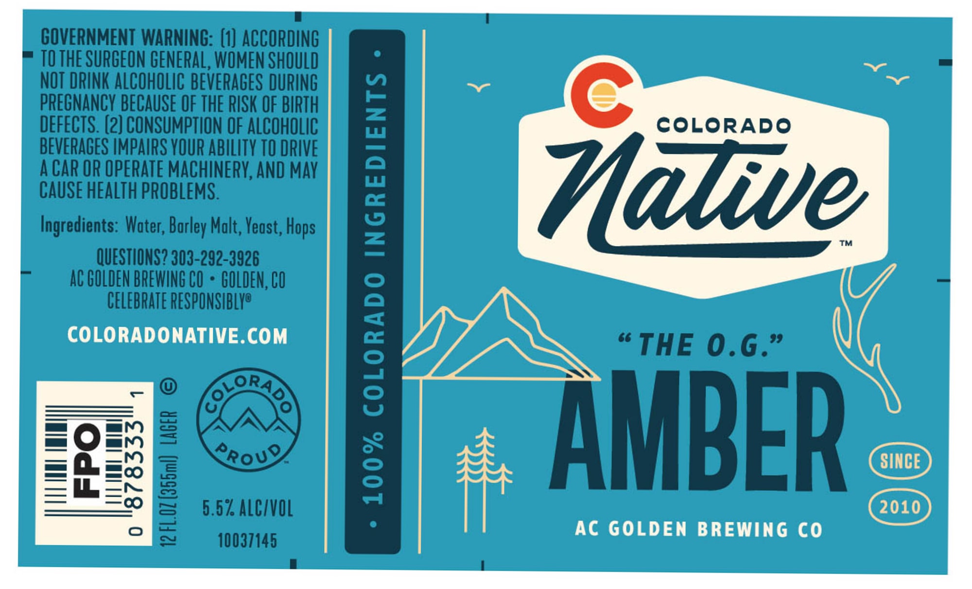 Colorado Native "The O.G." Amber Lager by AC Golden Brewing Co. - beer label