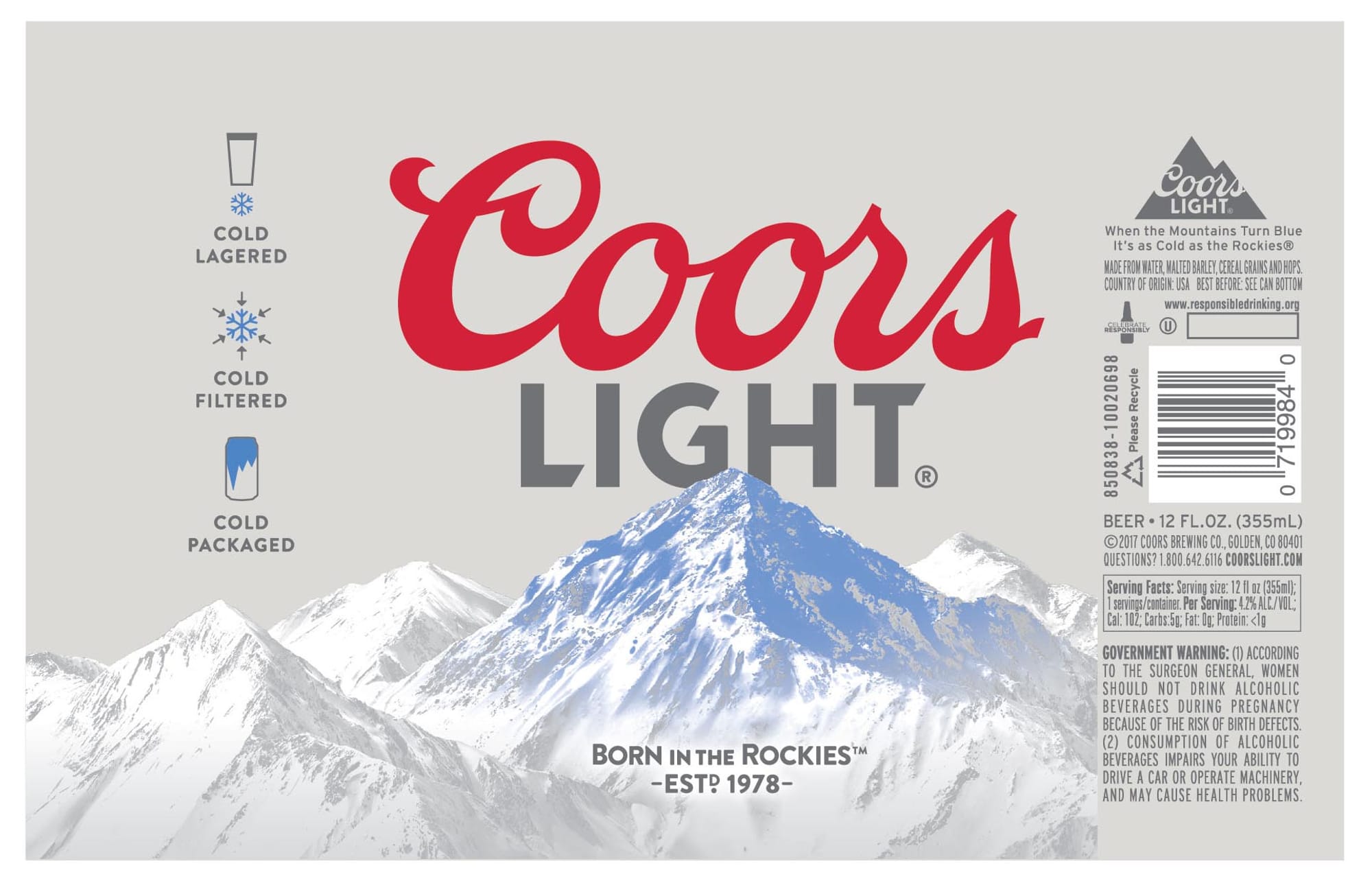 Coors Light by Coors Brewing Company - beer label