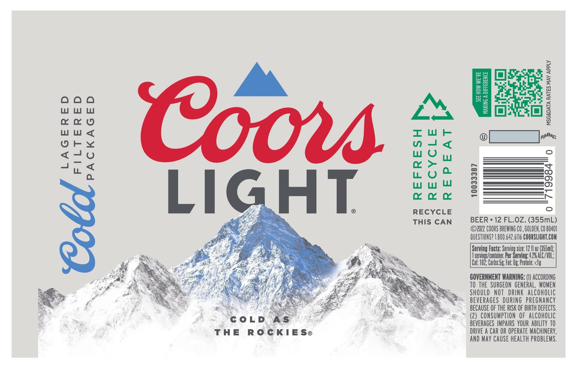 Coors Light by Coors Brewing Company - beer label