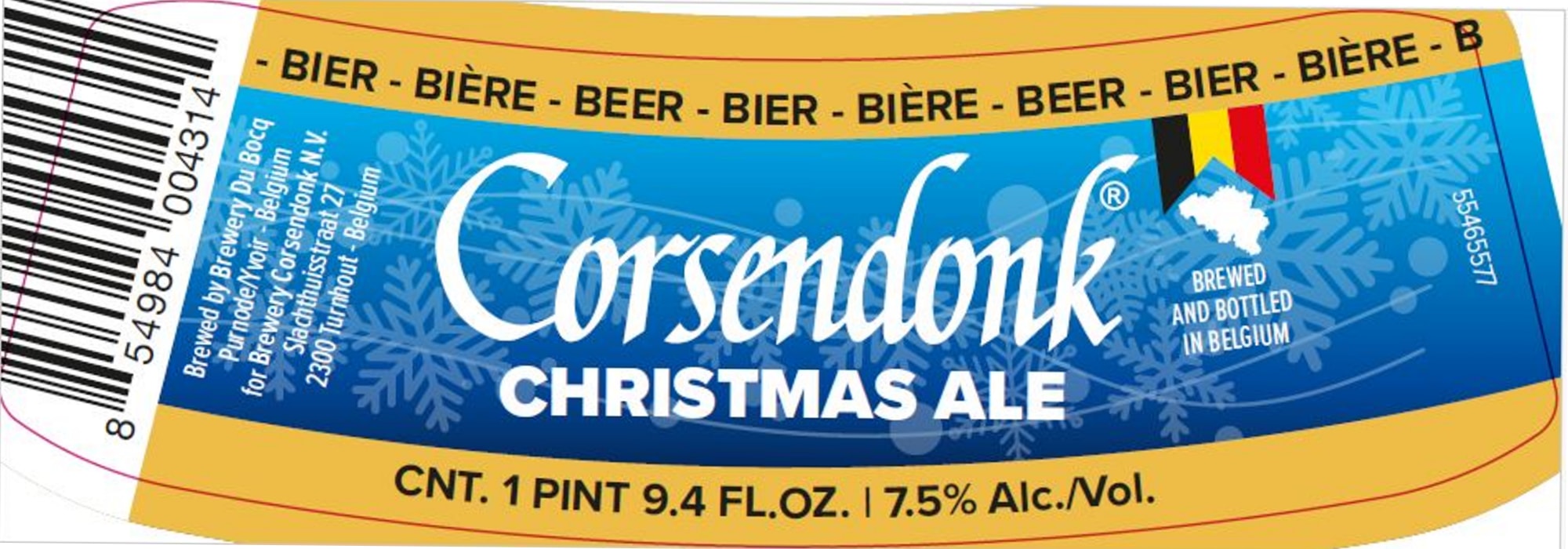 Corsendonk Christmas Ale by Brouwerij Du Bocq - beer label