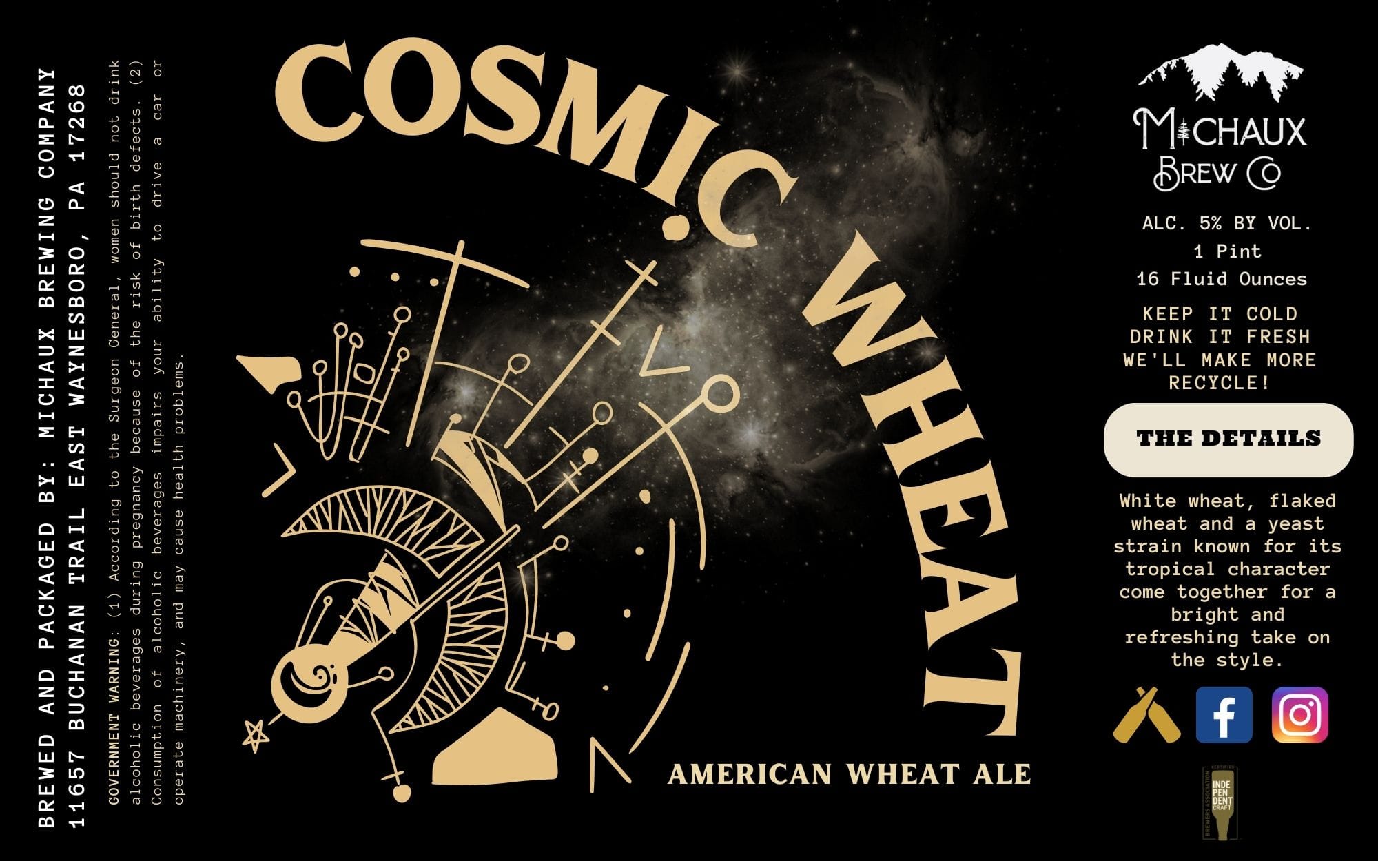 Cosmic Wheat by Michaux Brewing Company - beer label