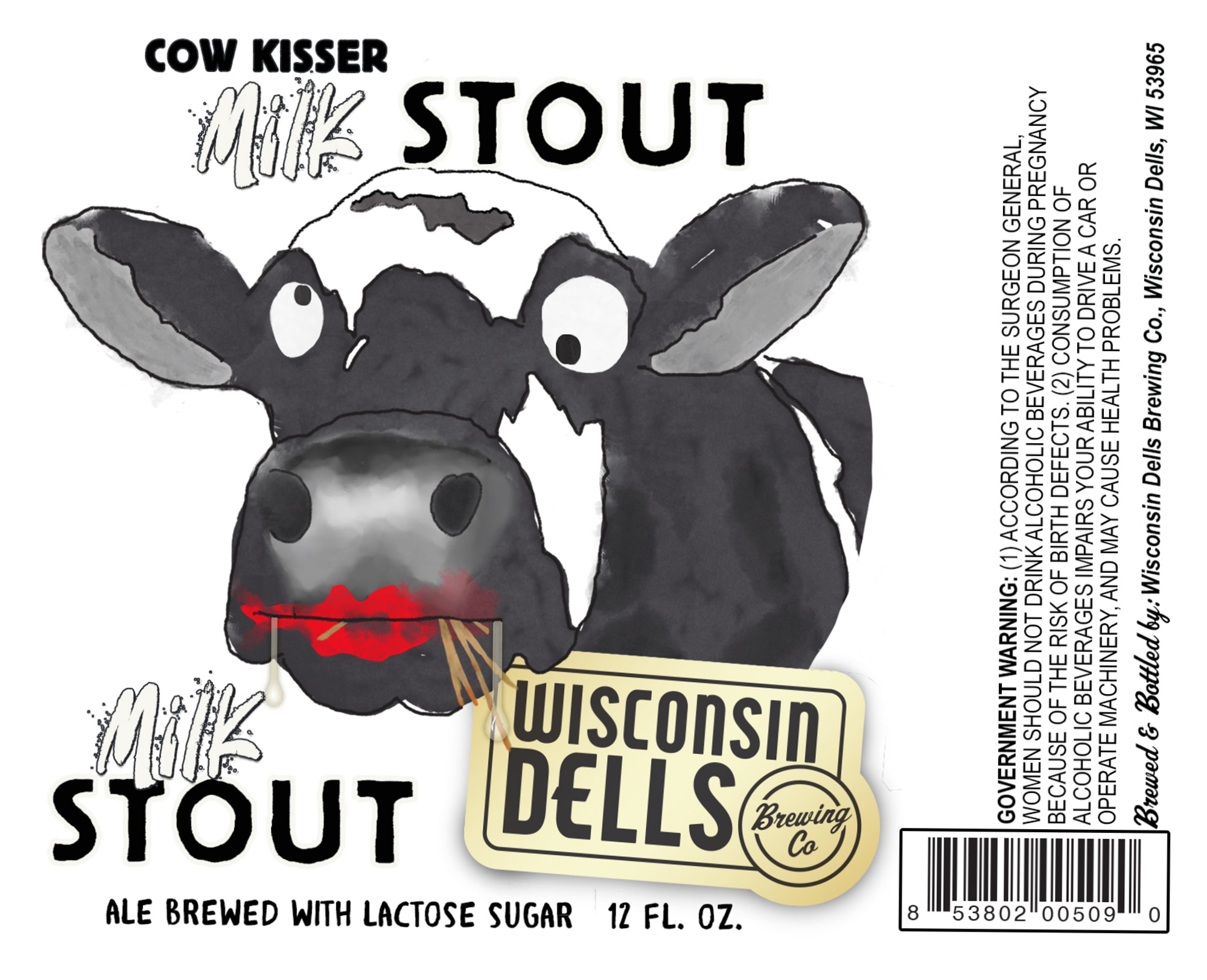 Cow Kisser Milk Stout by Wisconsin Dells Brewing Co. - beer label