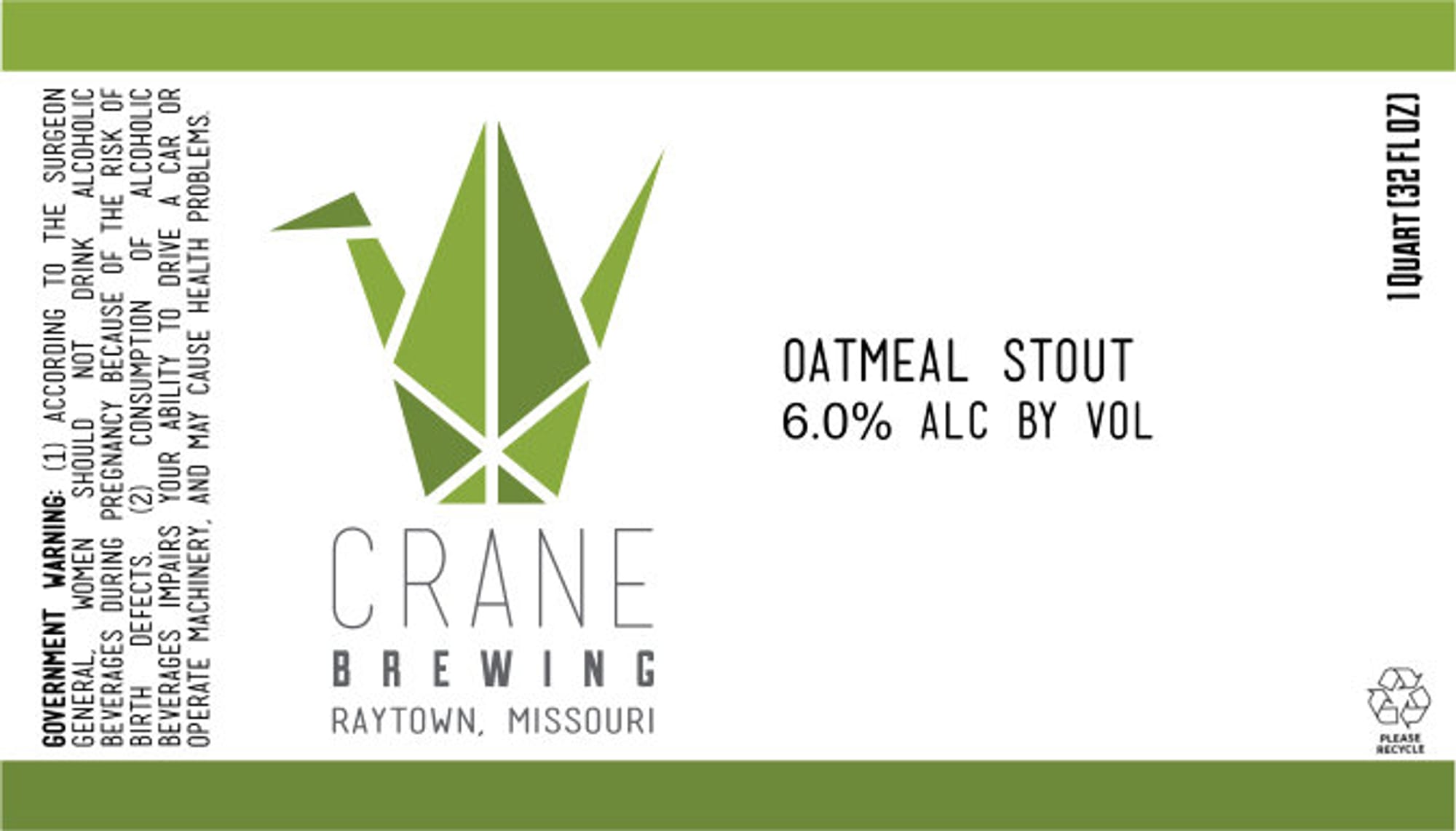 Oatmeal Stout by Crane Brewing - beer label