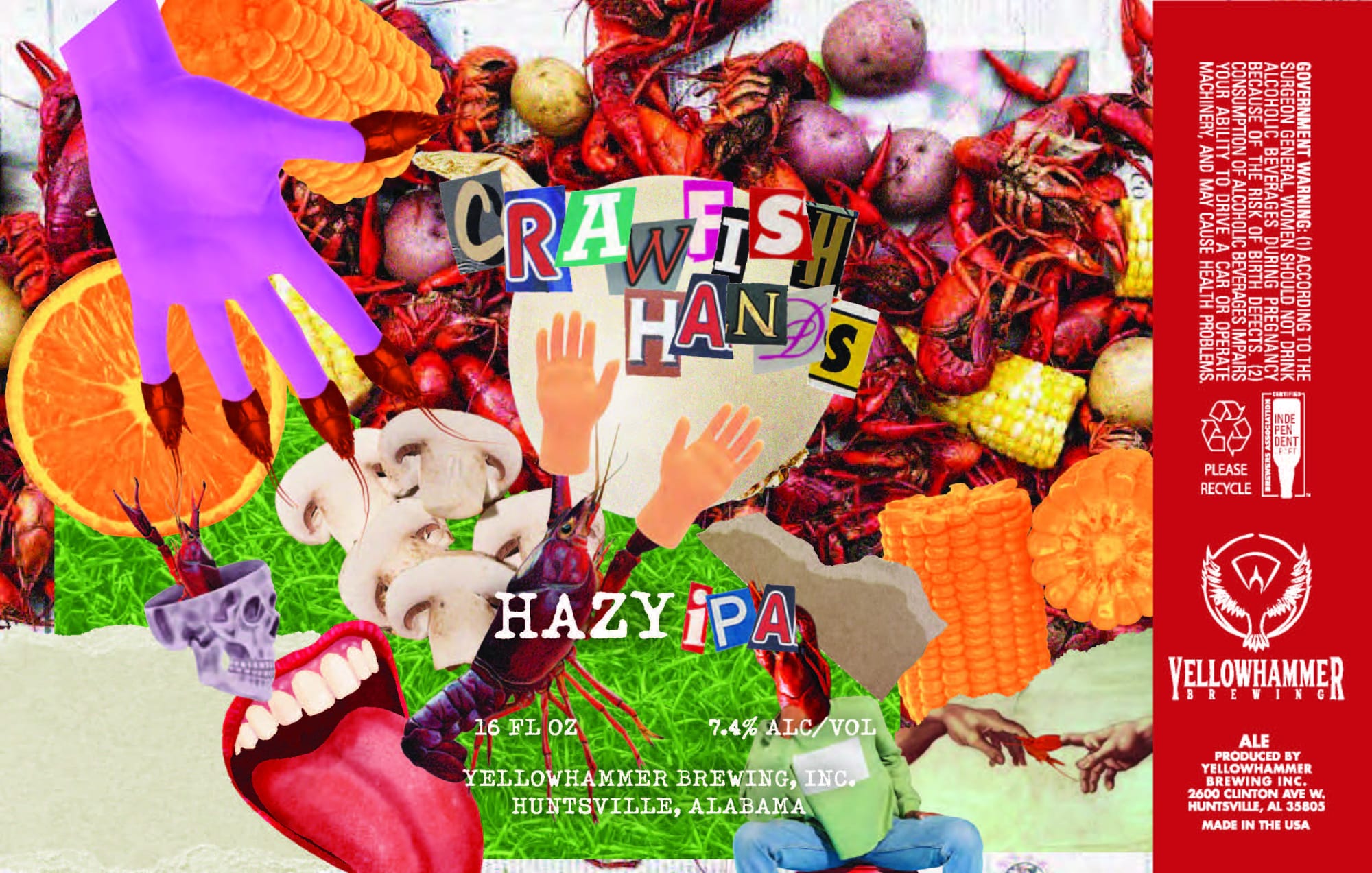 Crawfish Hands Hazy IPA by Yellowhammer Brewing - beer label