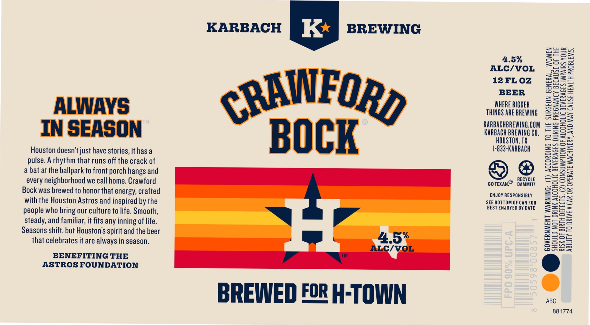 Crawford Bock by Karbach Brewing - beer label
