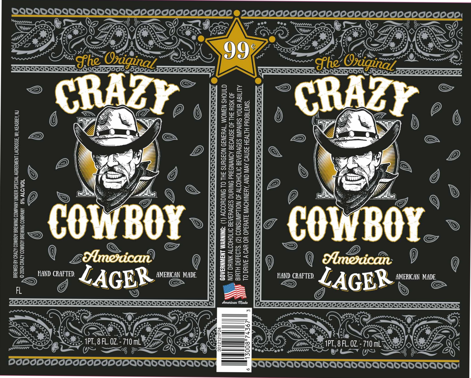 Crazy Cowboy American Lager by 99 Company Brewing - beer label