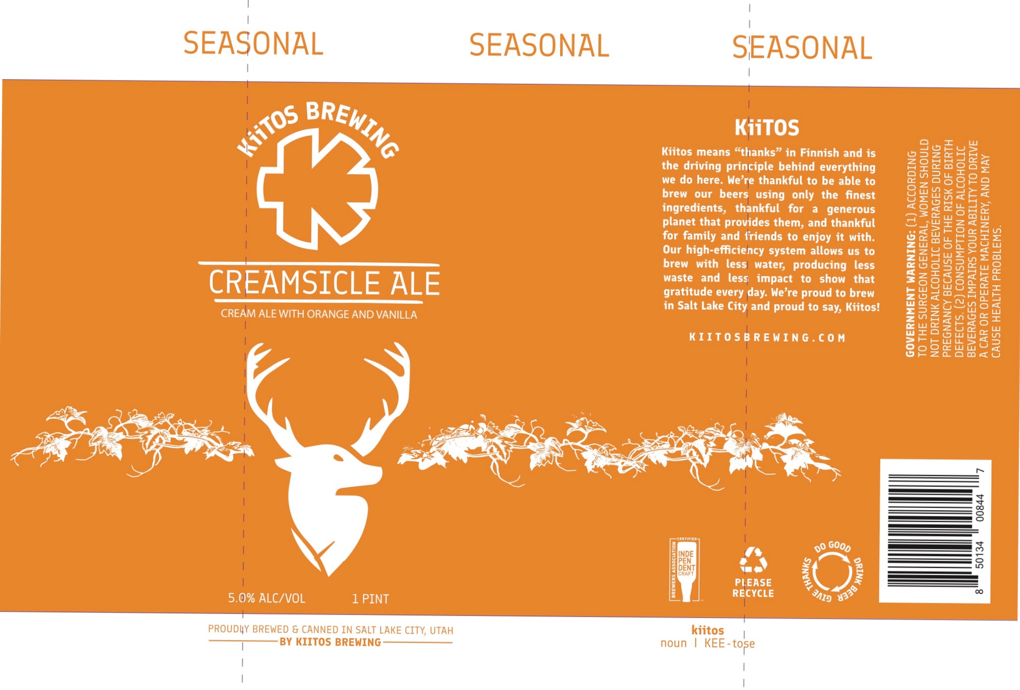 Creamsicle Ale by Kiitos Brewing - beer label