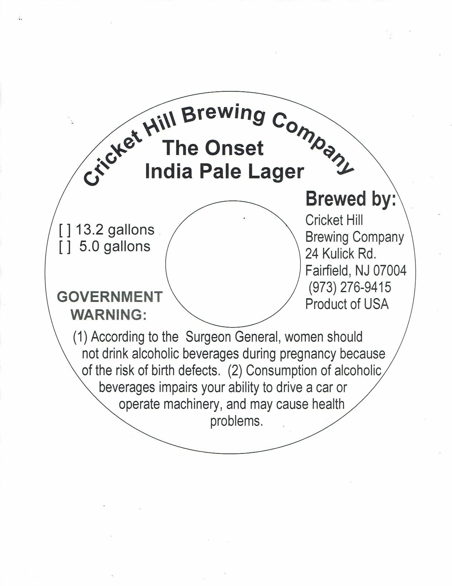 The Onset by Cricket Hill Brewing Company - beer label