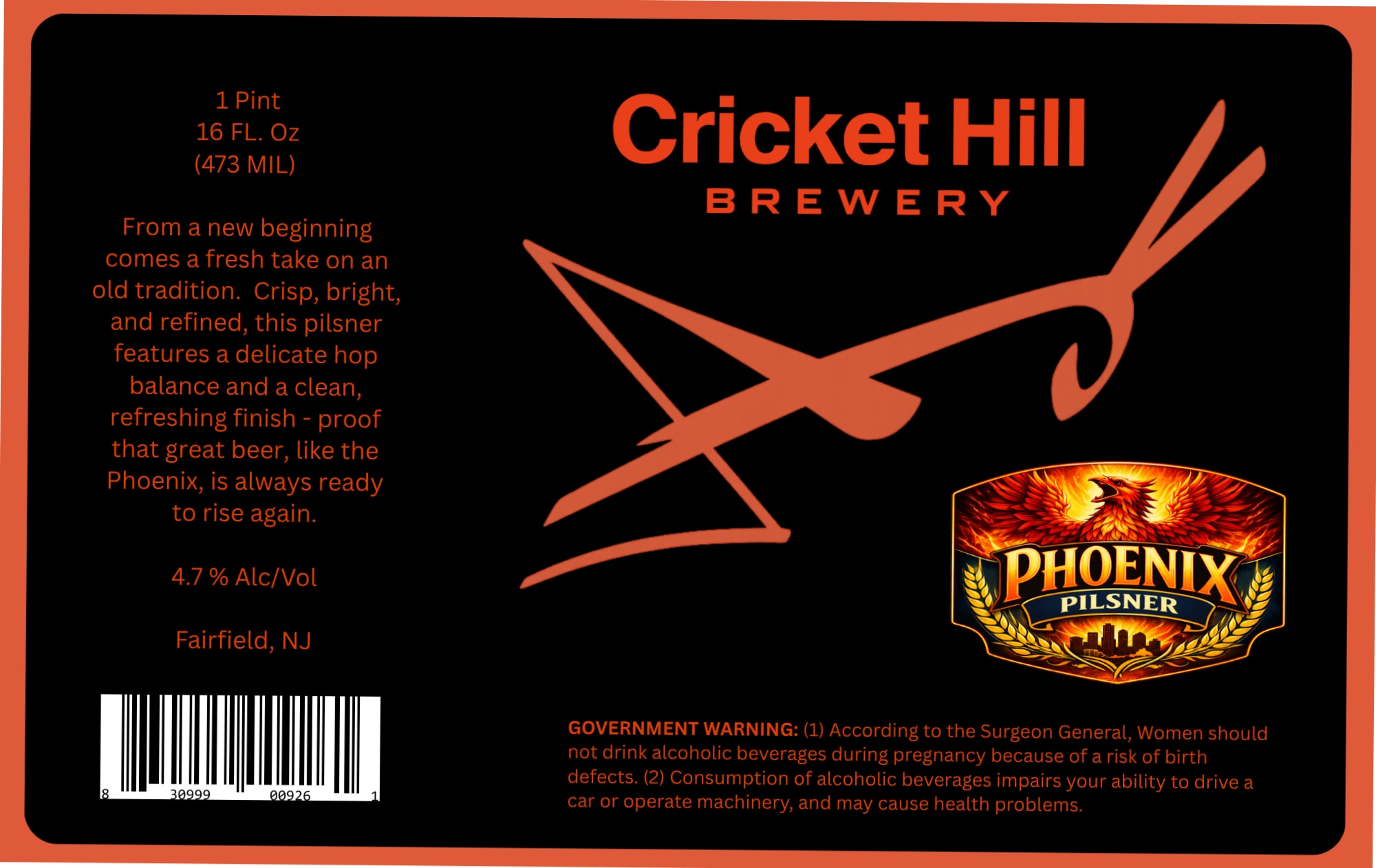 Phoenix Pilsner by Cricket Hill Brewery - beer label
