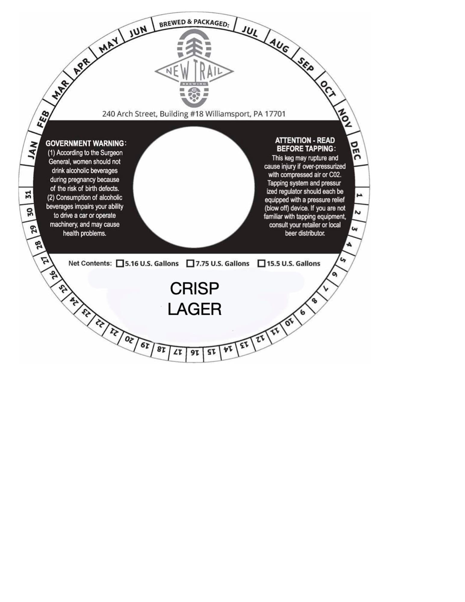 Crisp Lager by New Trail Brewing - beer label