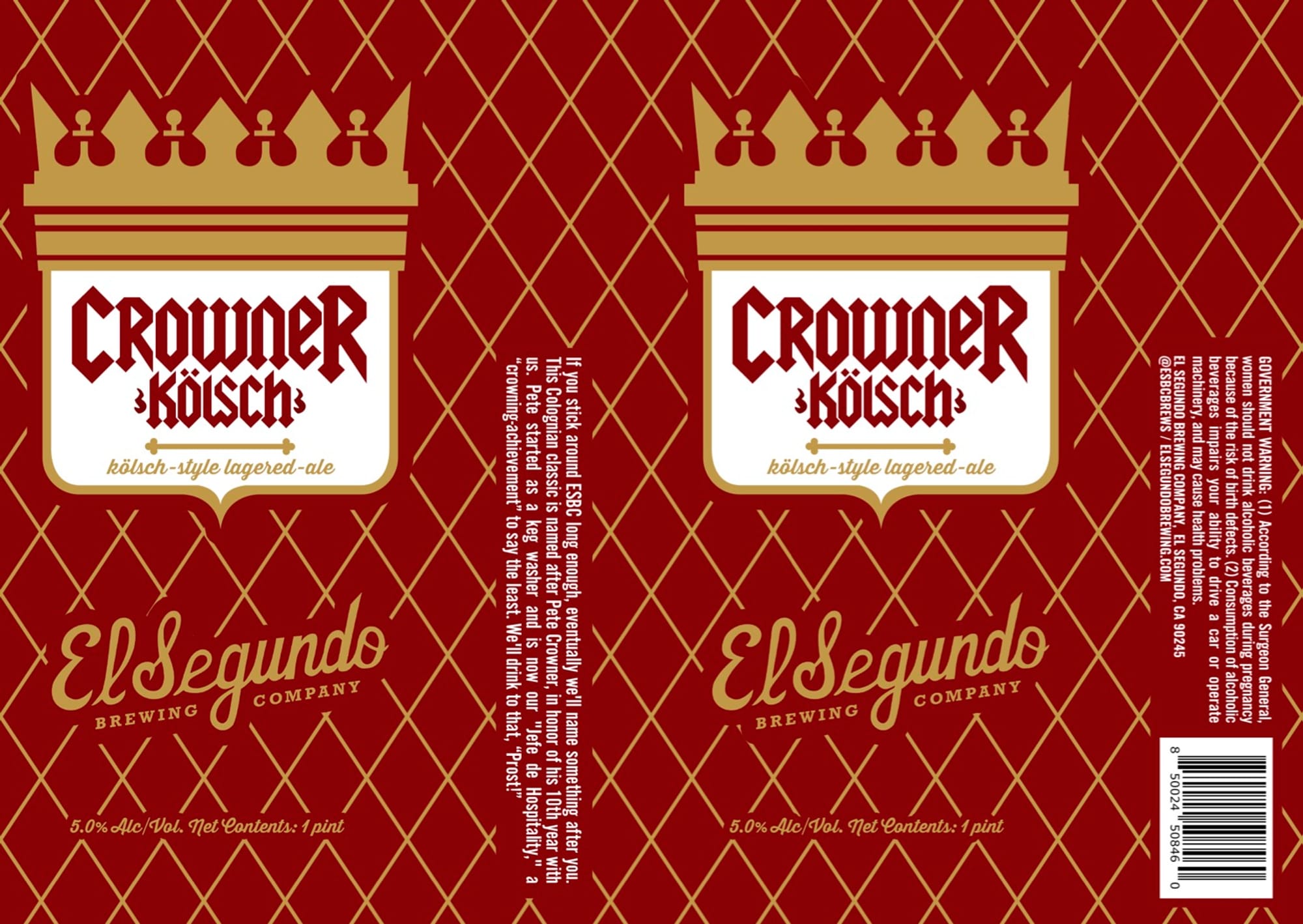 Crowner Kölsch by El Segundo Brewing Company - beer label