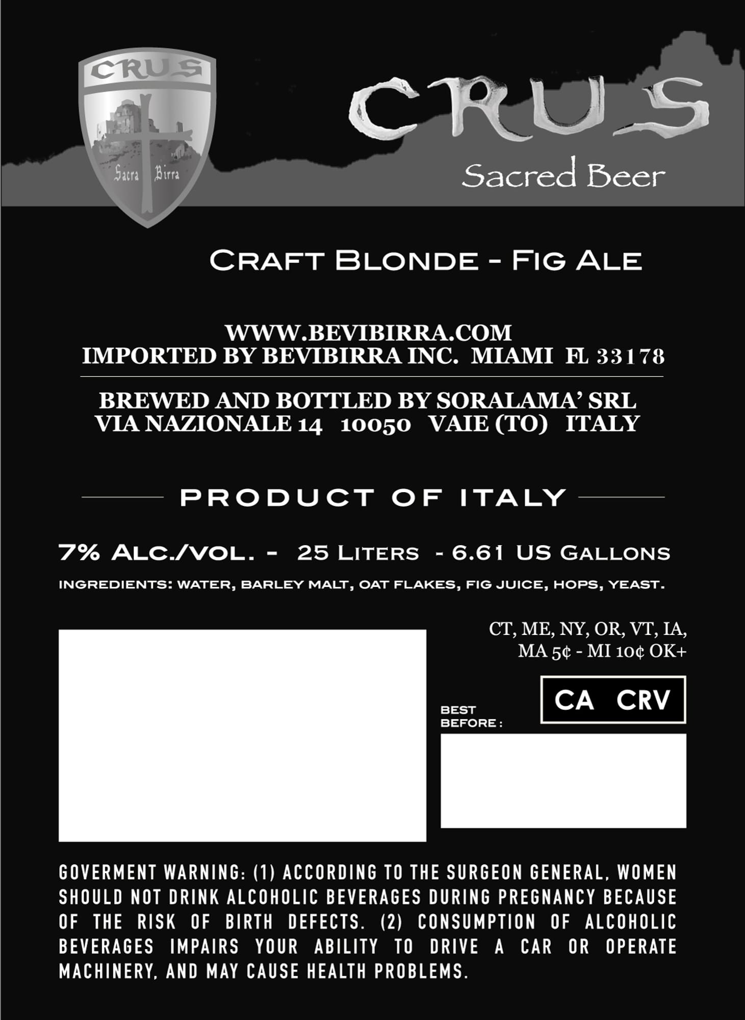 Crus Sacra Birra by Bevibirra Inc. - beer label