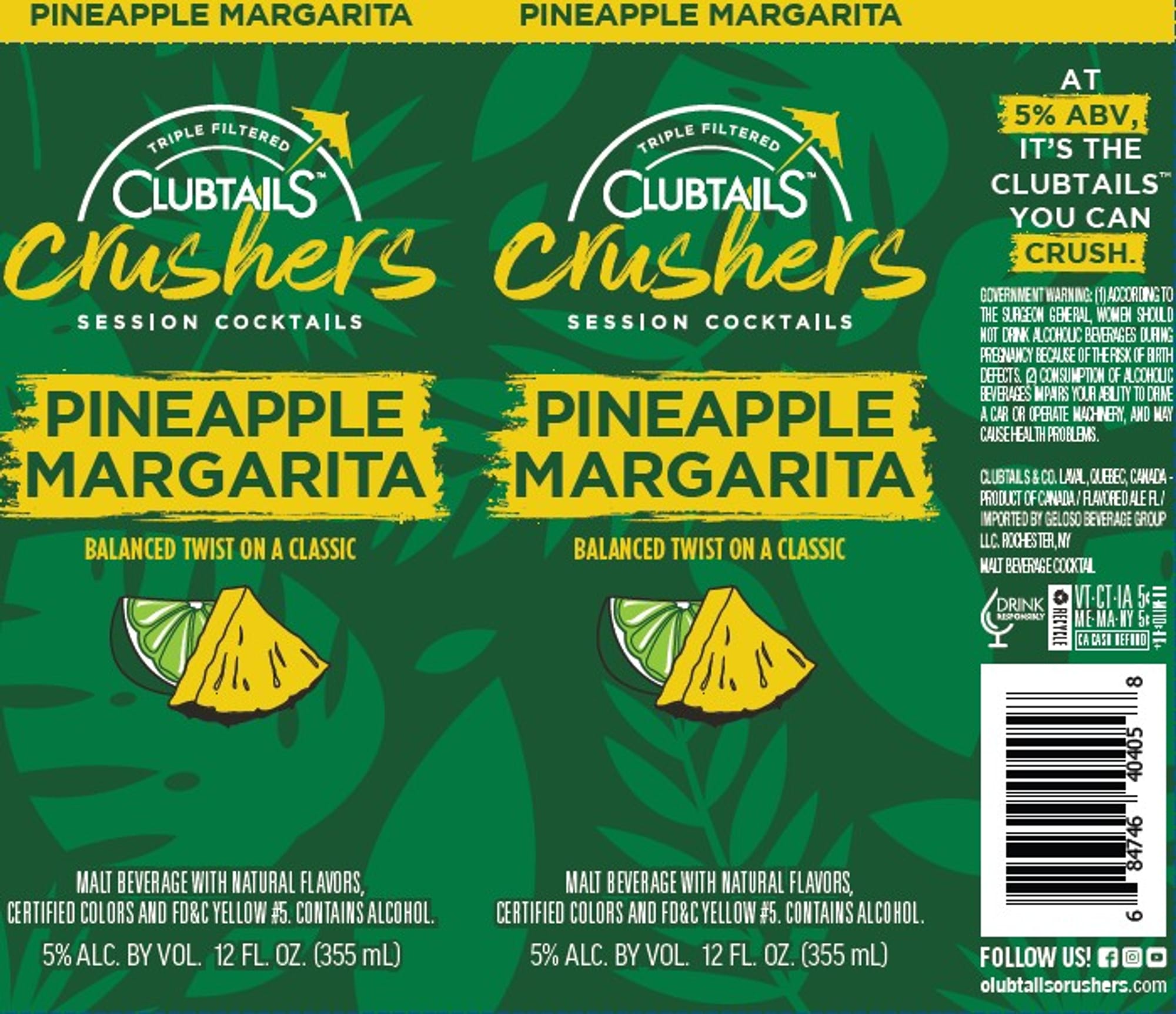 Crushers Pineapple Margarita by Clubtails - beer label