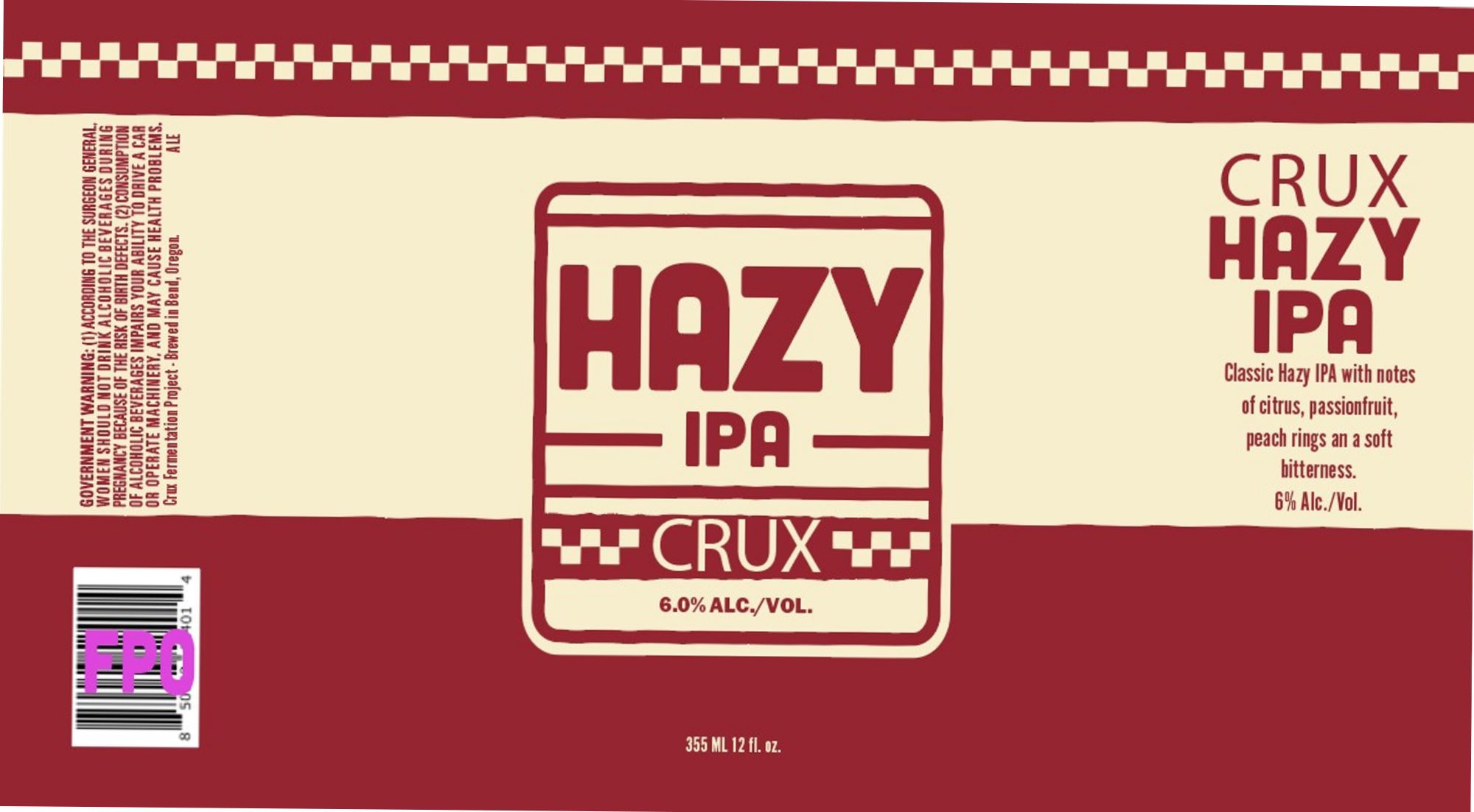 Crux Hazy IPA by Crux Fermentation Project - beer label