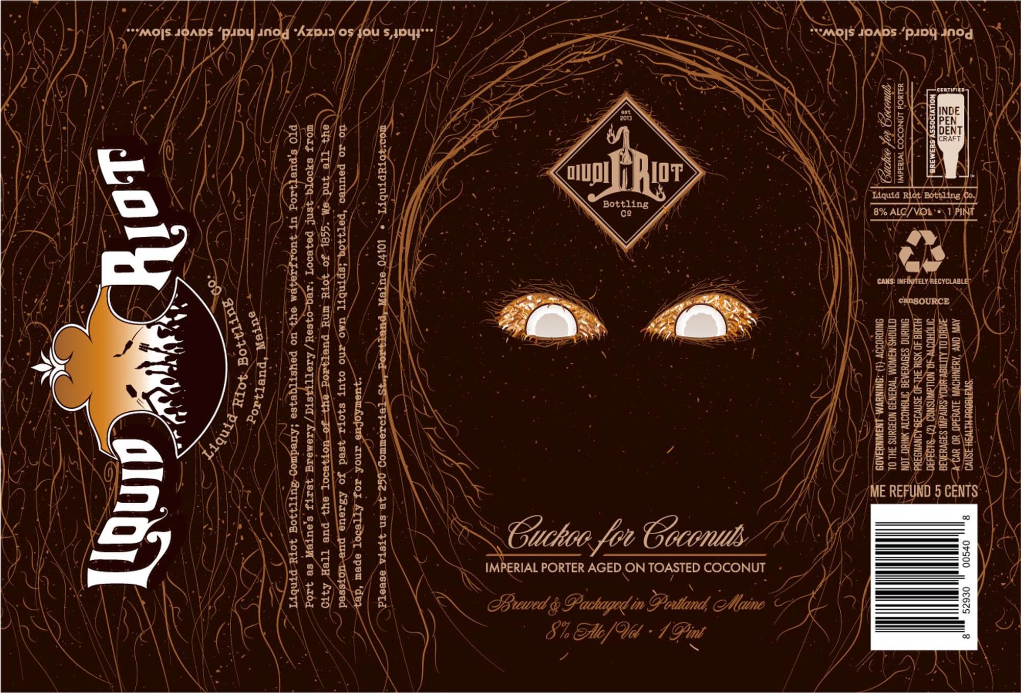 Cuckoo for Coconuts by Liquid Riot Bottling Co. - beer label