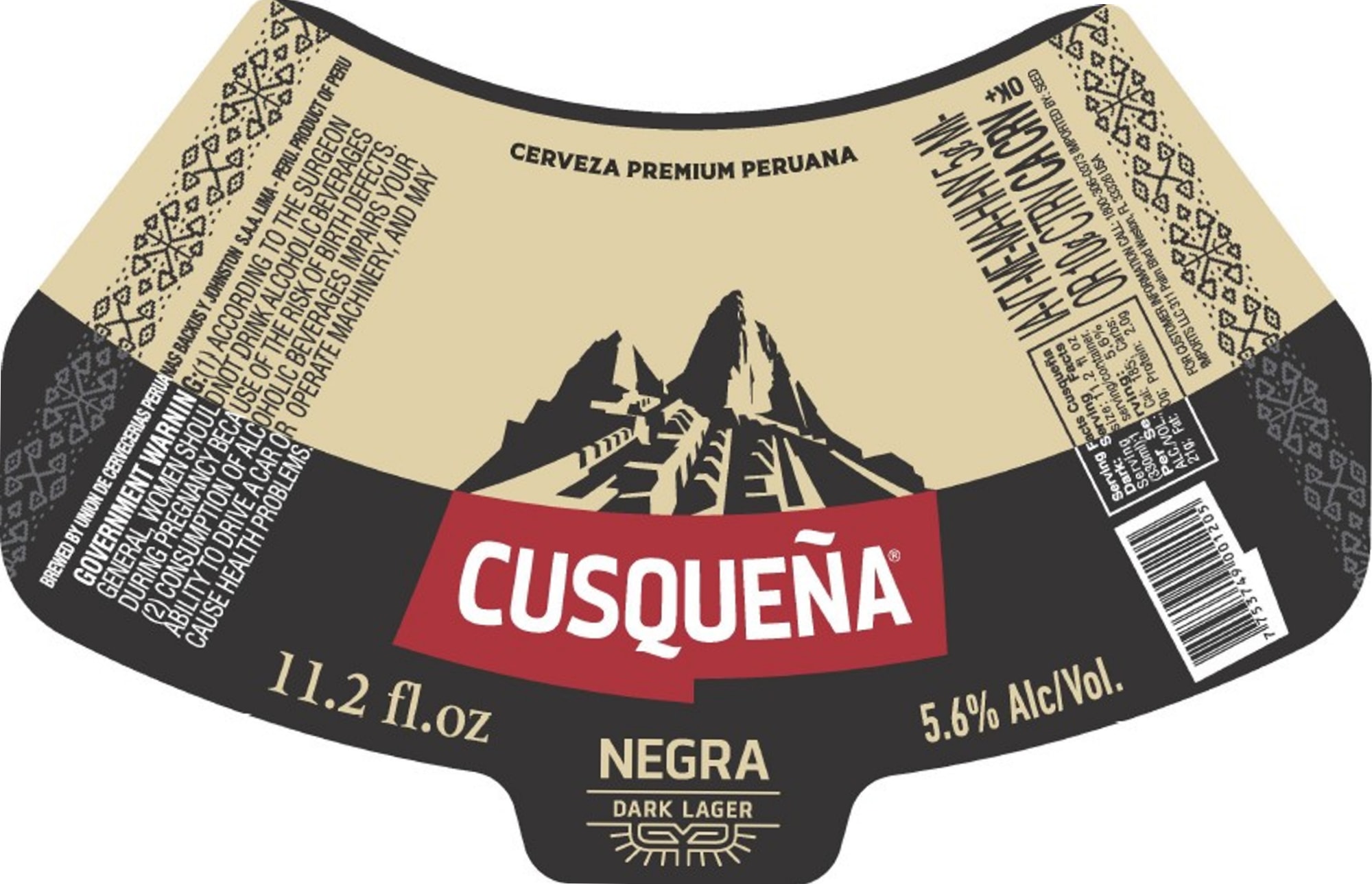 Cusqueña Negra by Backus & Johnston - beer label