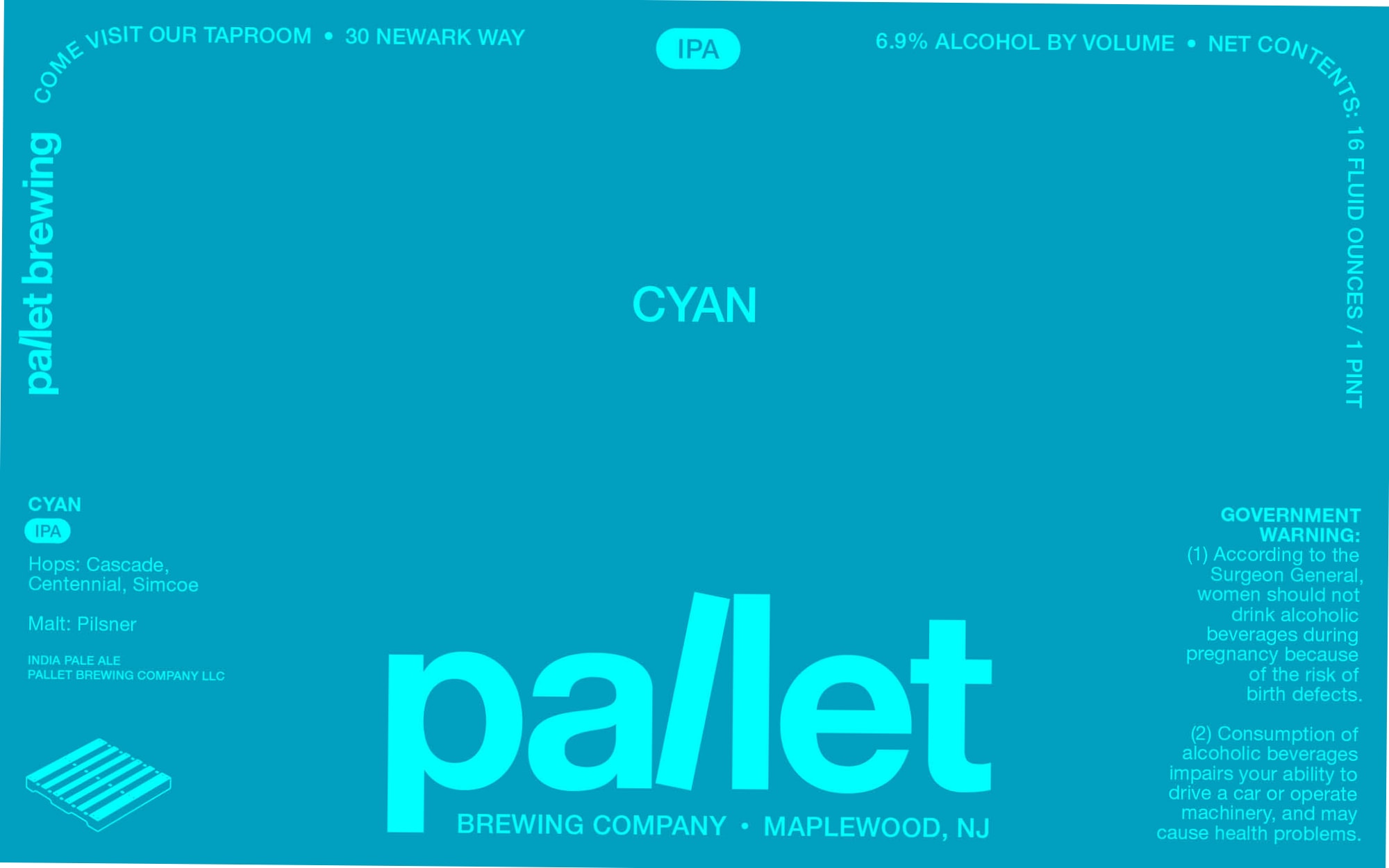 Cyan IPA by Pallet Brewing Company - beer label