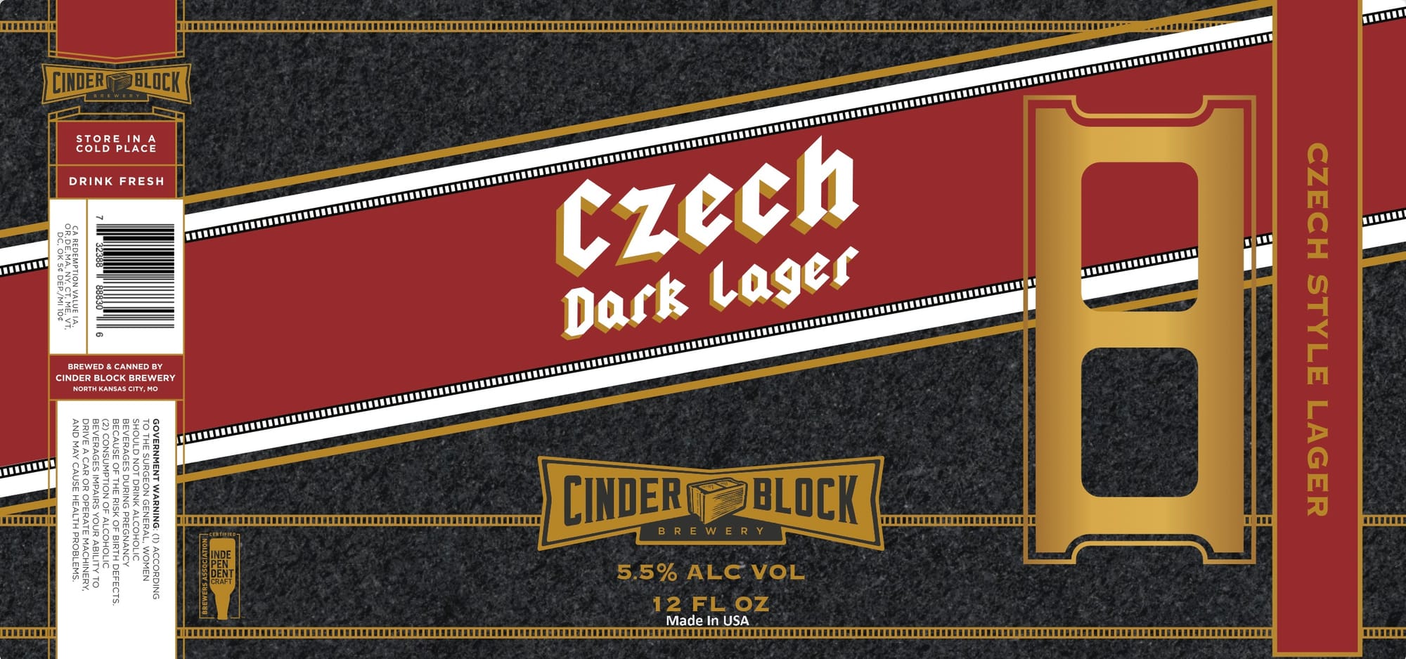 Czech Dark Lager by Cinder Block Brewery - beer label