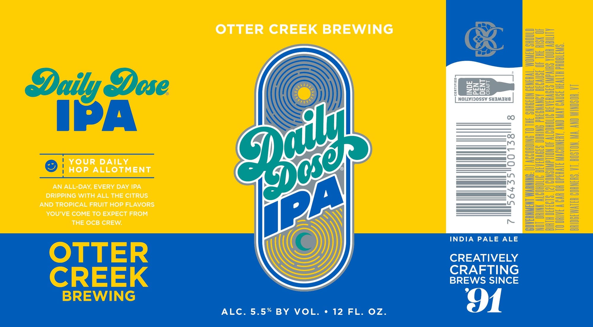 Daily Dose IPA by Otter Creek Brewing - beer label