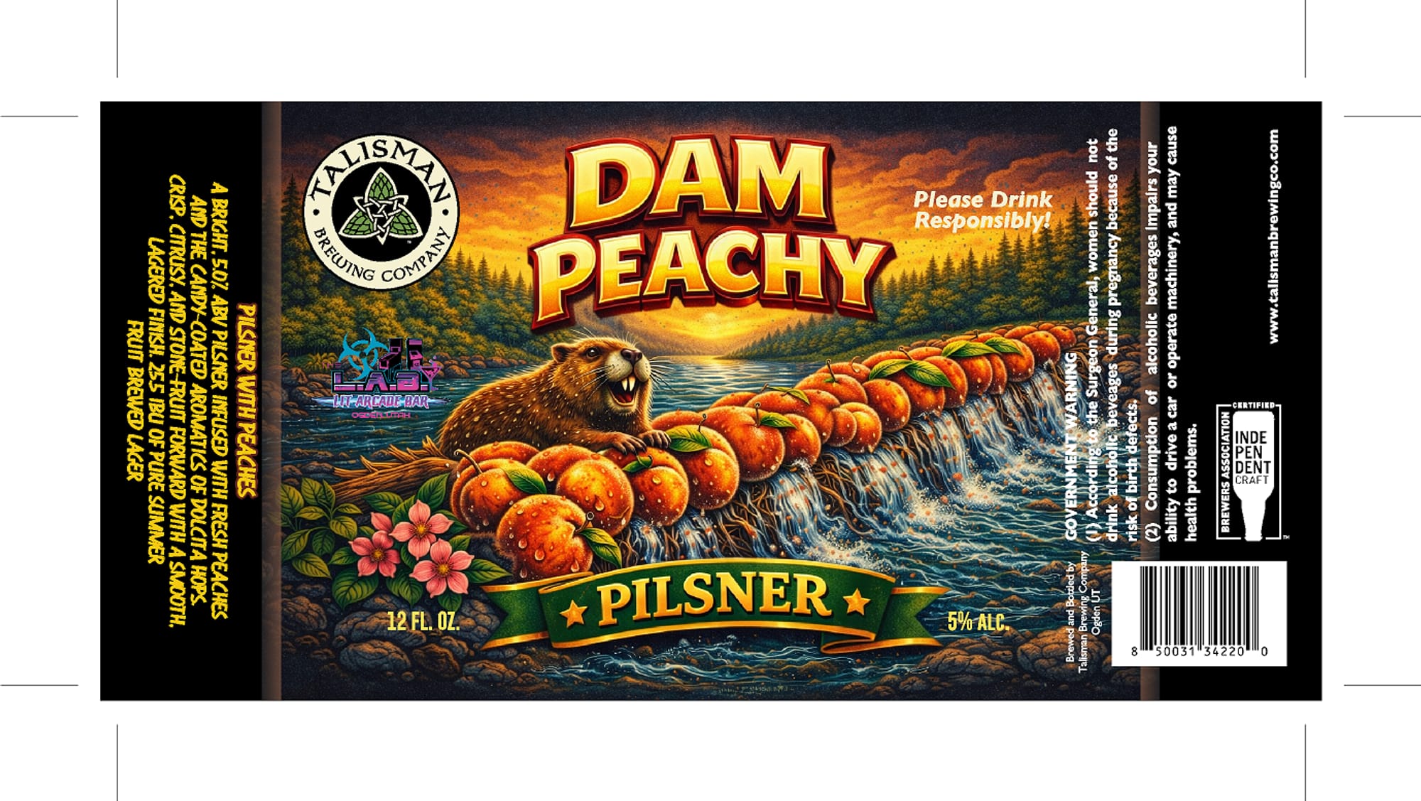 Dam Peachy by Talisman Brewing Company - beer label