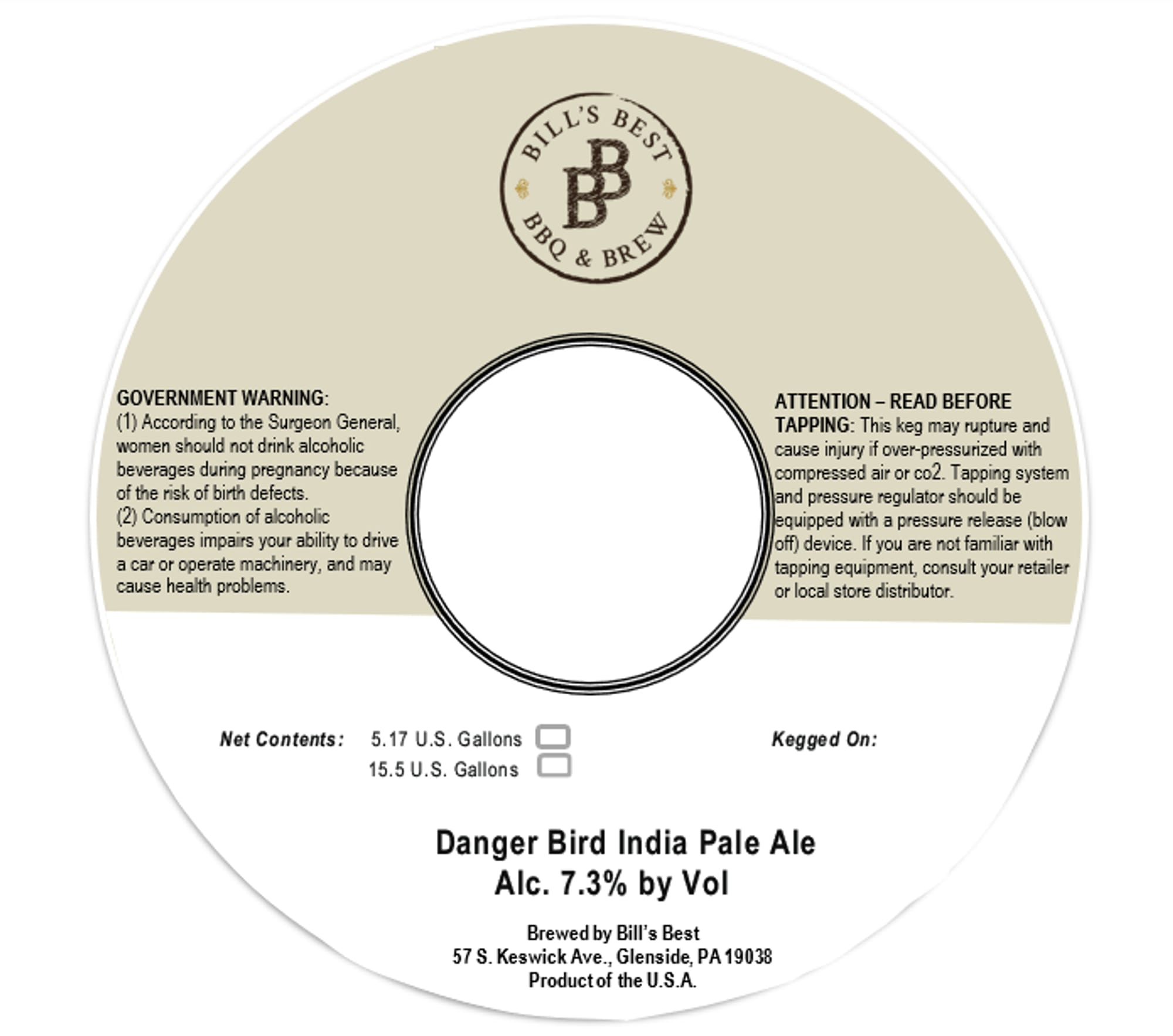 Danger Bird India Pale Ale by Bill's Best - beer label