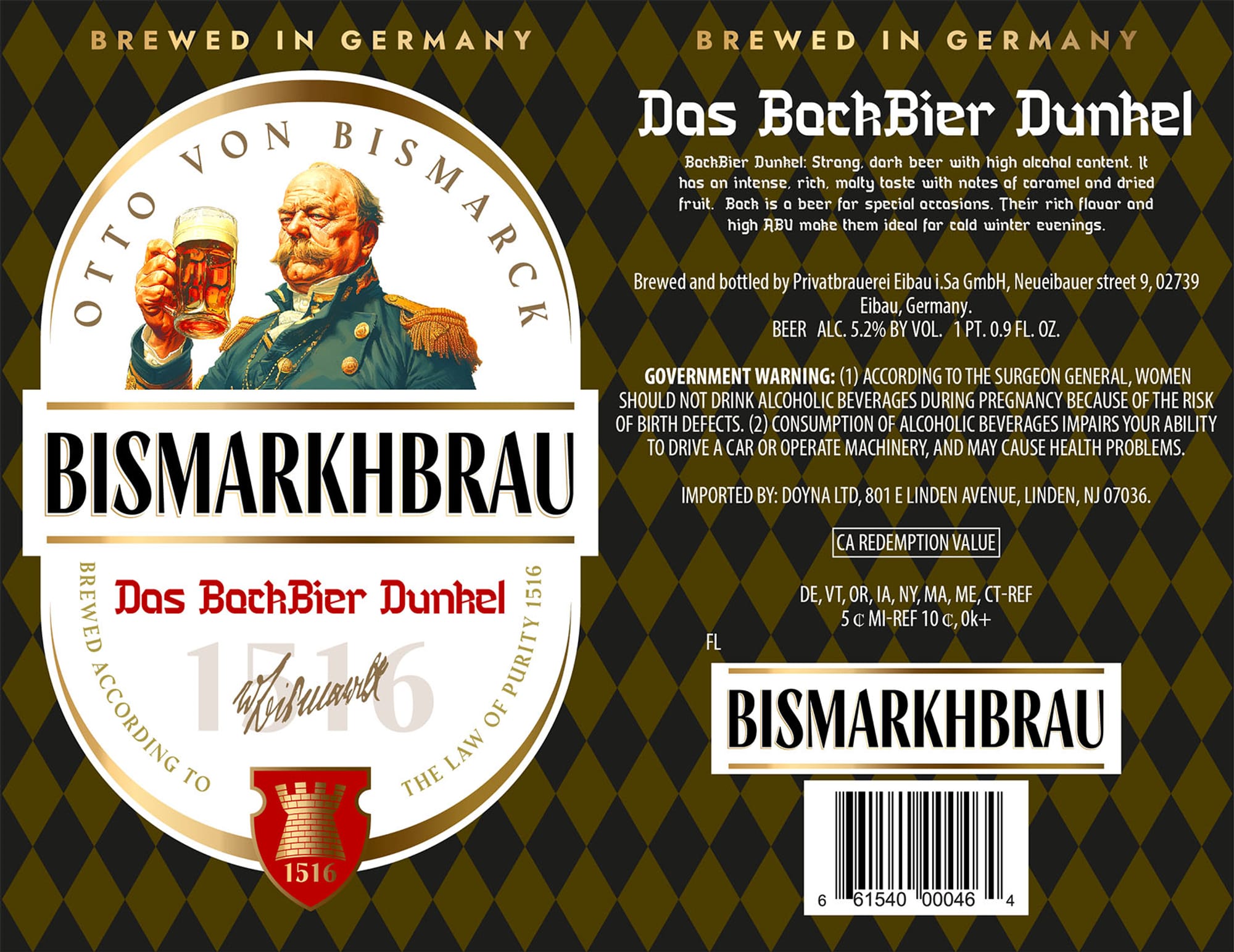 Das BackBier Dunkel by Bismarckbrau - beer label