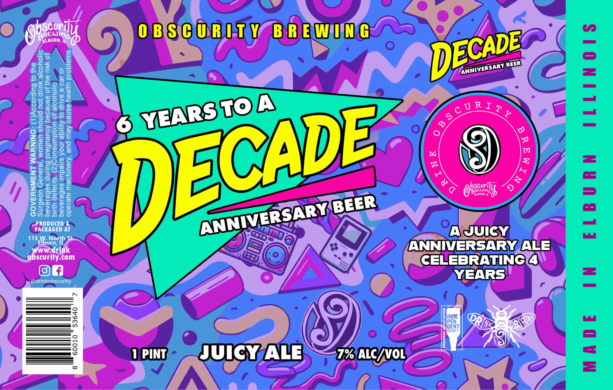 Decade by Obscurity Brewing - beer label