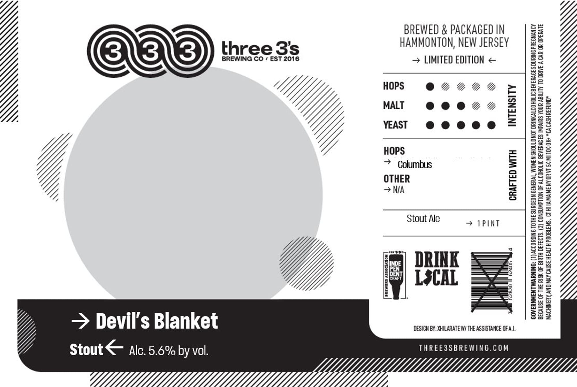 Devil’s Blanket by Three 3’s Brewing Co. - beer label