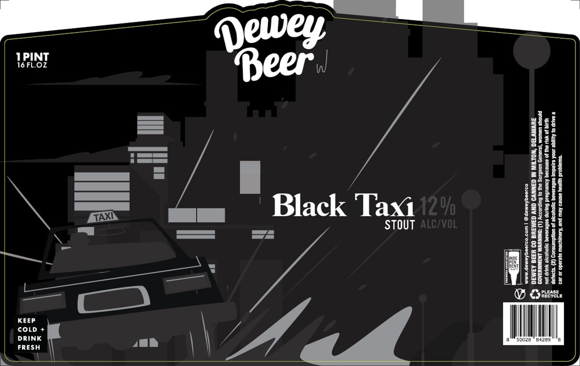 Black Taxi by Dewey Beer Co. - beer label